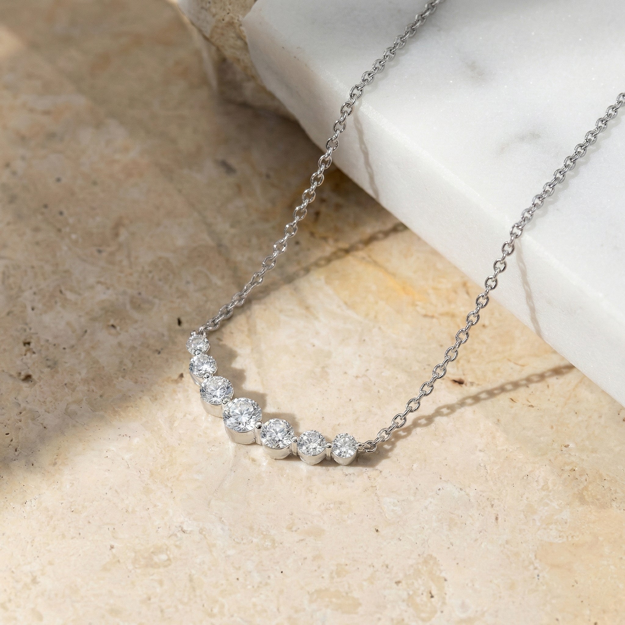 Simulated Diamond Curved Bar Necklace in 925 Sterling Silver 2.55ct