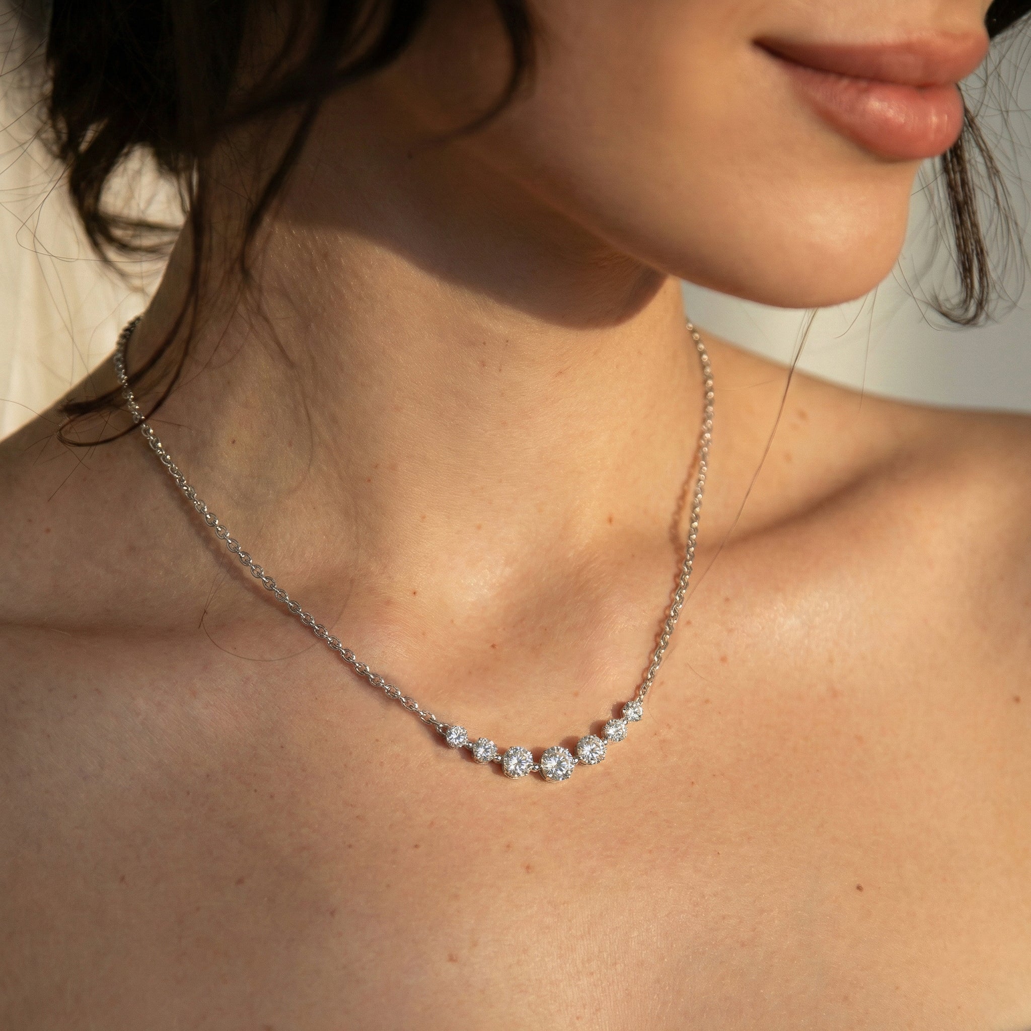 Simulated Diamond Curved Bar Necklace in 925 Sterling Silver 2.55ct
