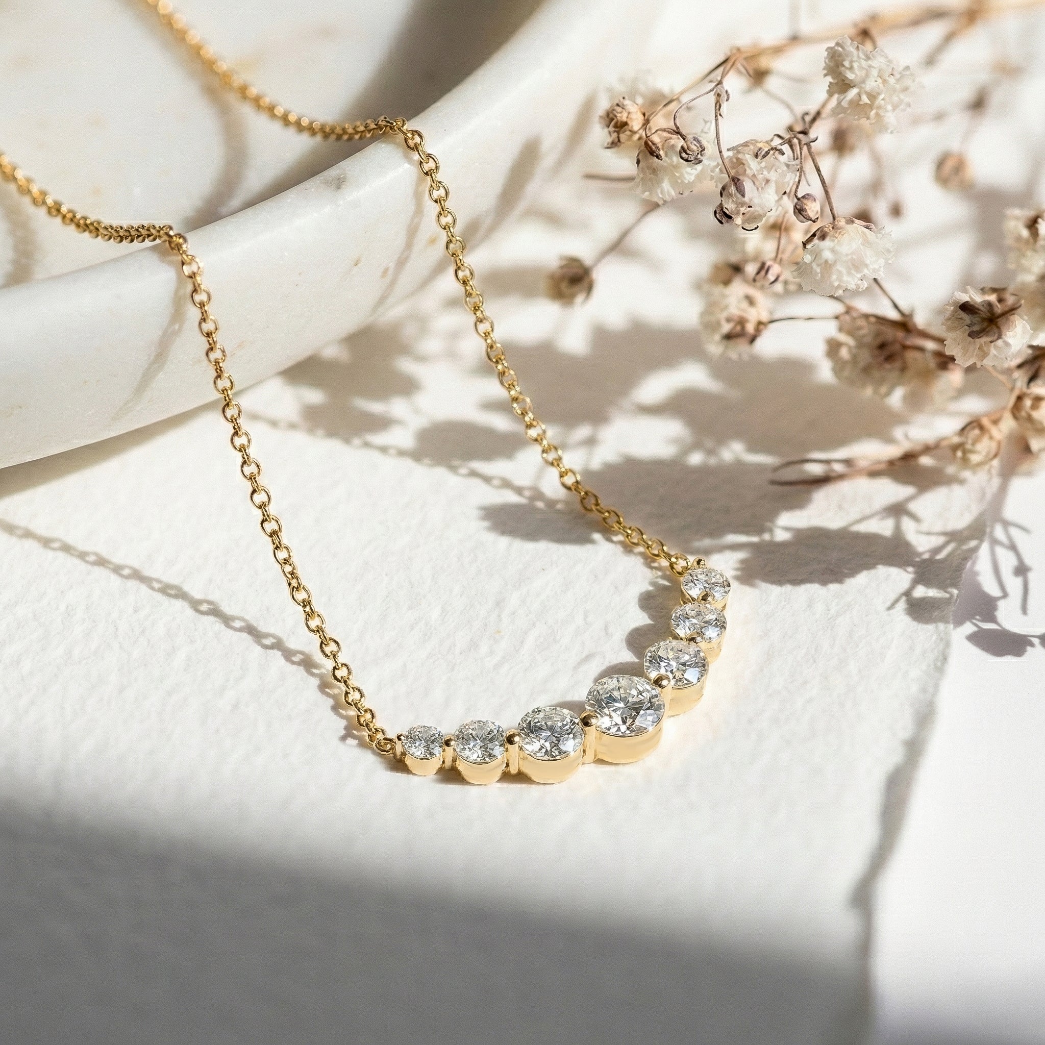 Simulated Diamond Curved Bar Necklace in Yellow Gold Plated 2.55ct