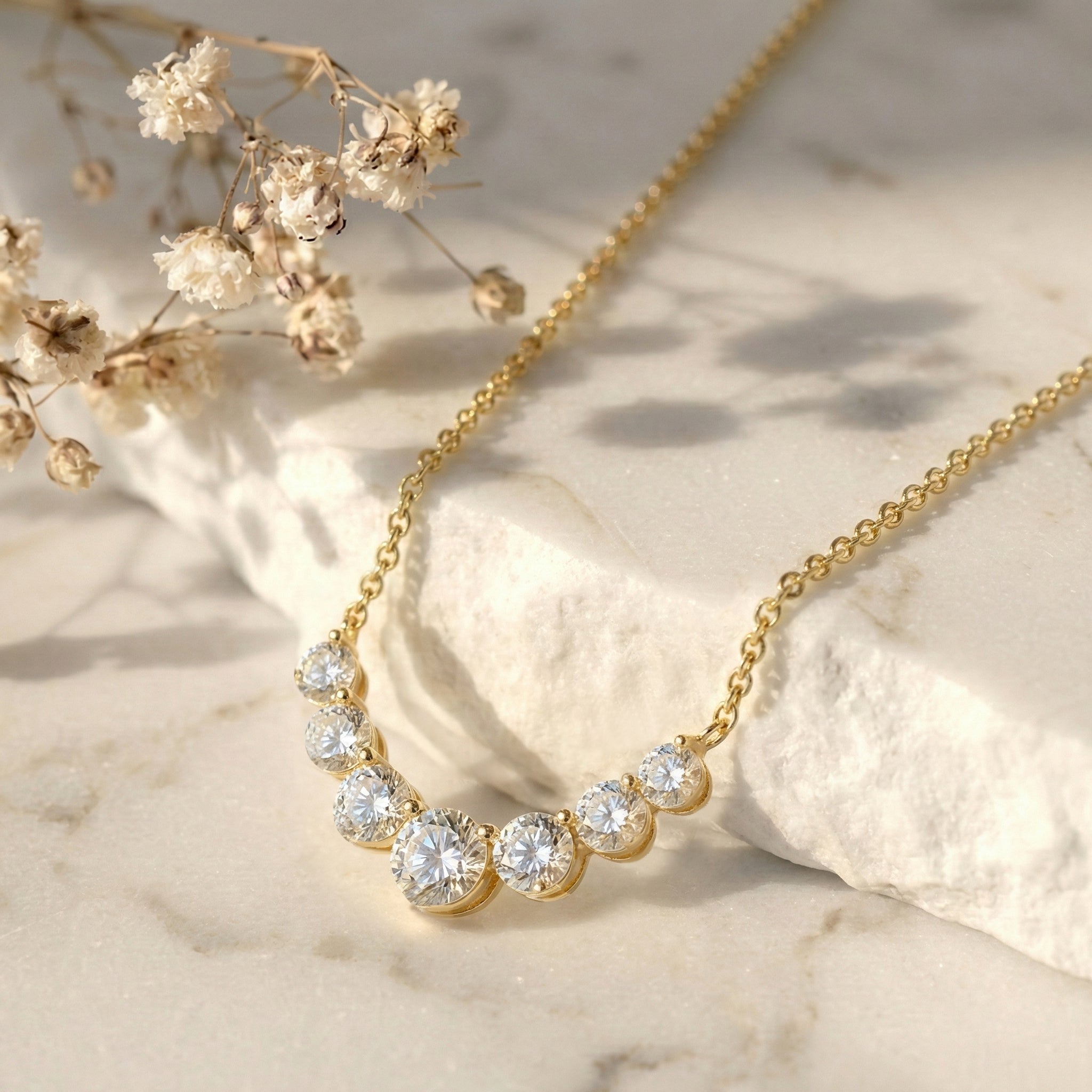 Simulated Diamond Curved Bar Necklace in Yellow Gold Plated 2.55ct