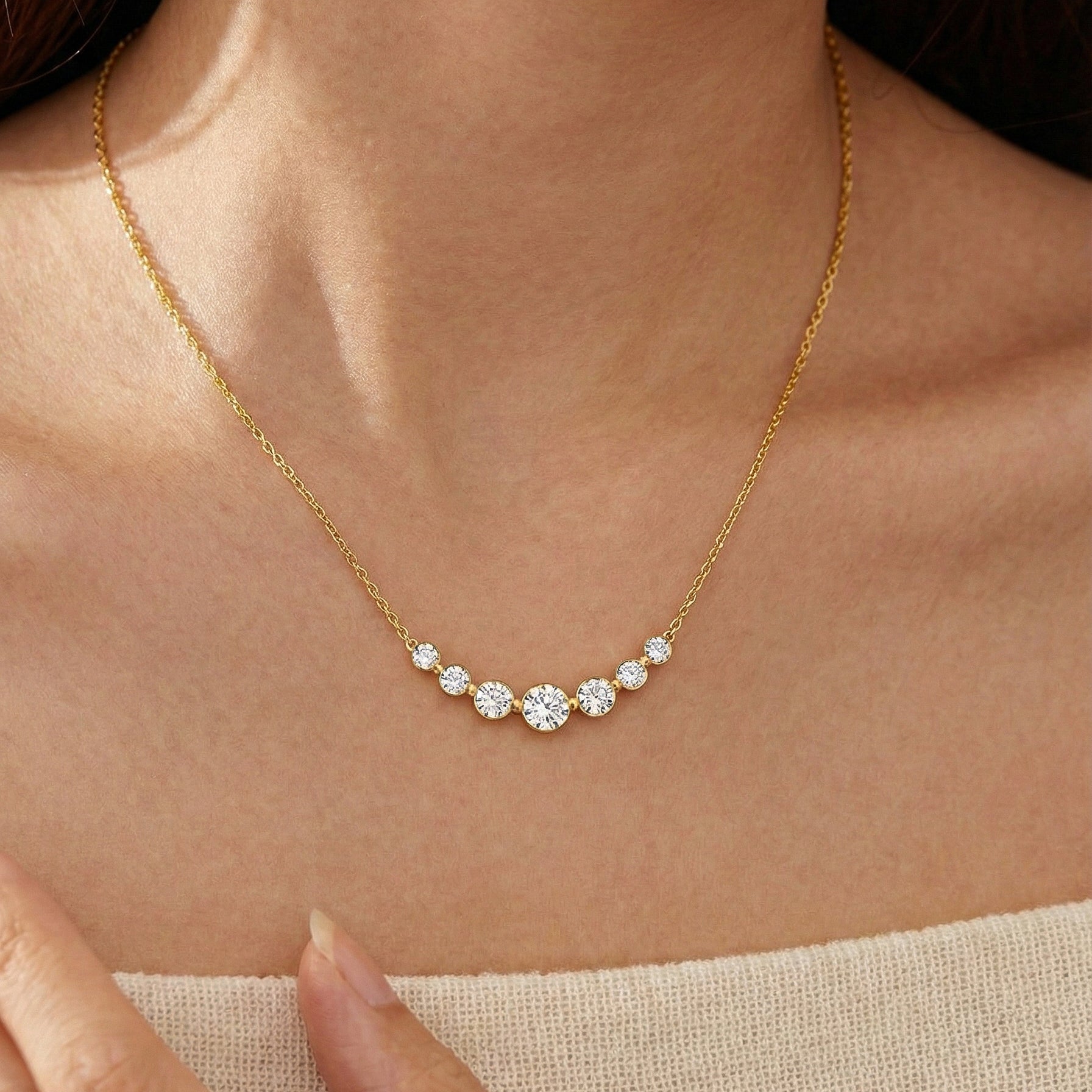 Simulated Diamond Curved Bar Necklace in Yellow Gold Plated 2.55ct