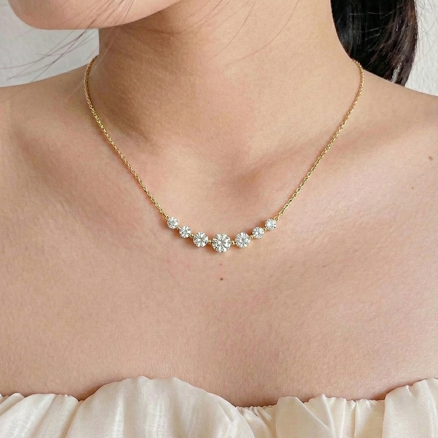 Simulated Diamond Curved Bar Necklace in Yellow Gold Plated 2.55ct