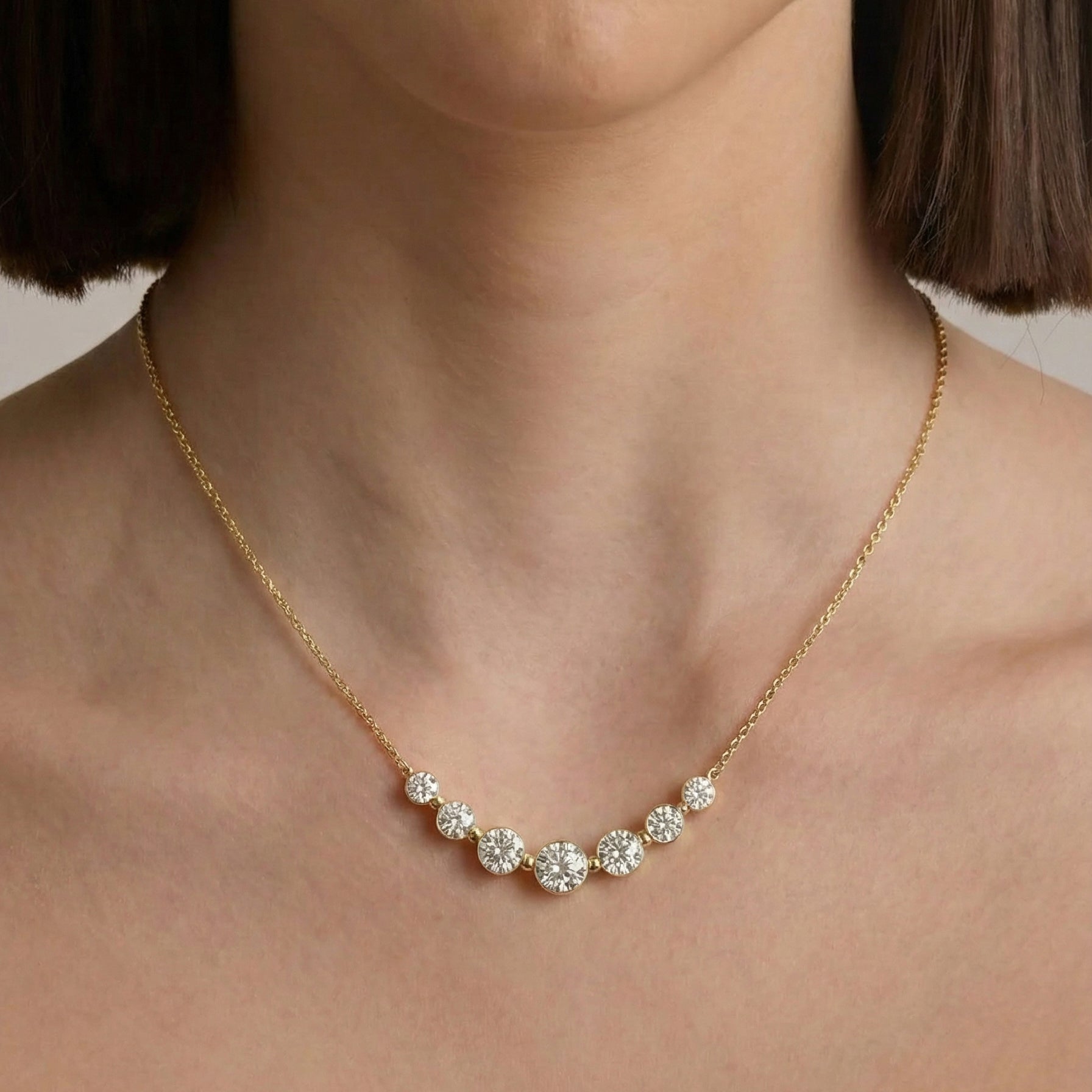 Simulated Diamond Curved Bar Necklace in Yellow Gold Plated 2.55ct