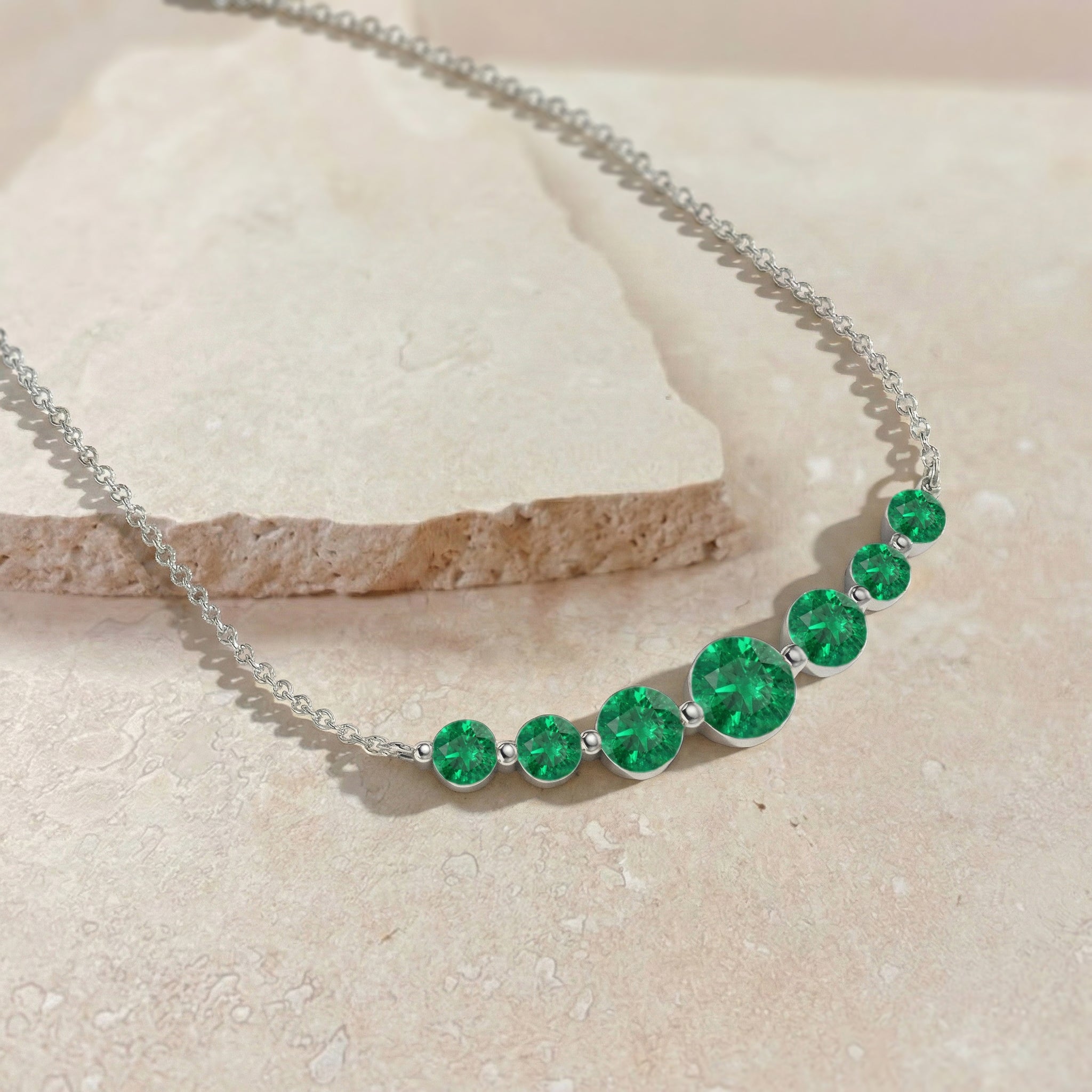 Emerald Curved Bar Necklace in 925 Sterling Silver 2.55ct