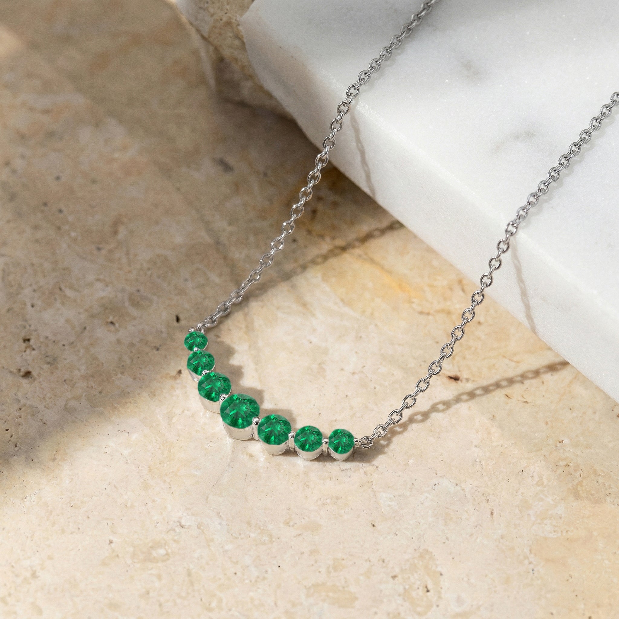 Emerald Curved Bar Necklace in 925 Sterling Silver 2.55ct