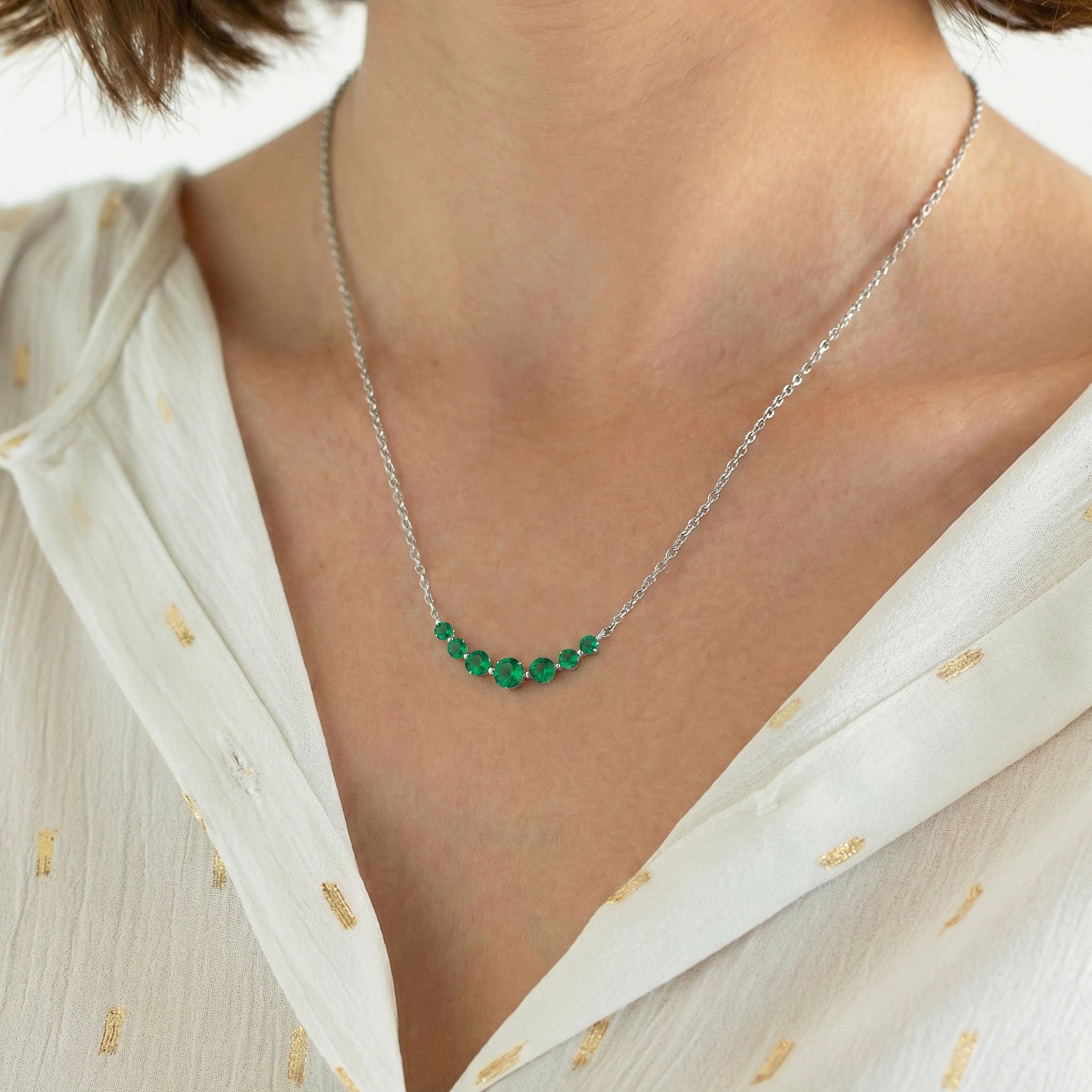Emerald Curved Bar Necklace in 925 Sterling Silver 2.55ct