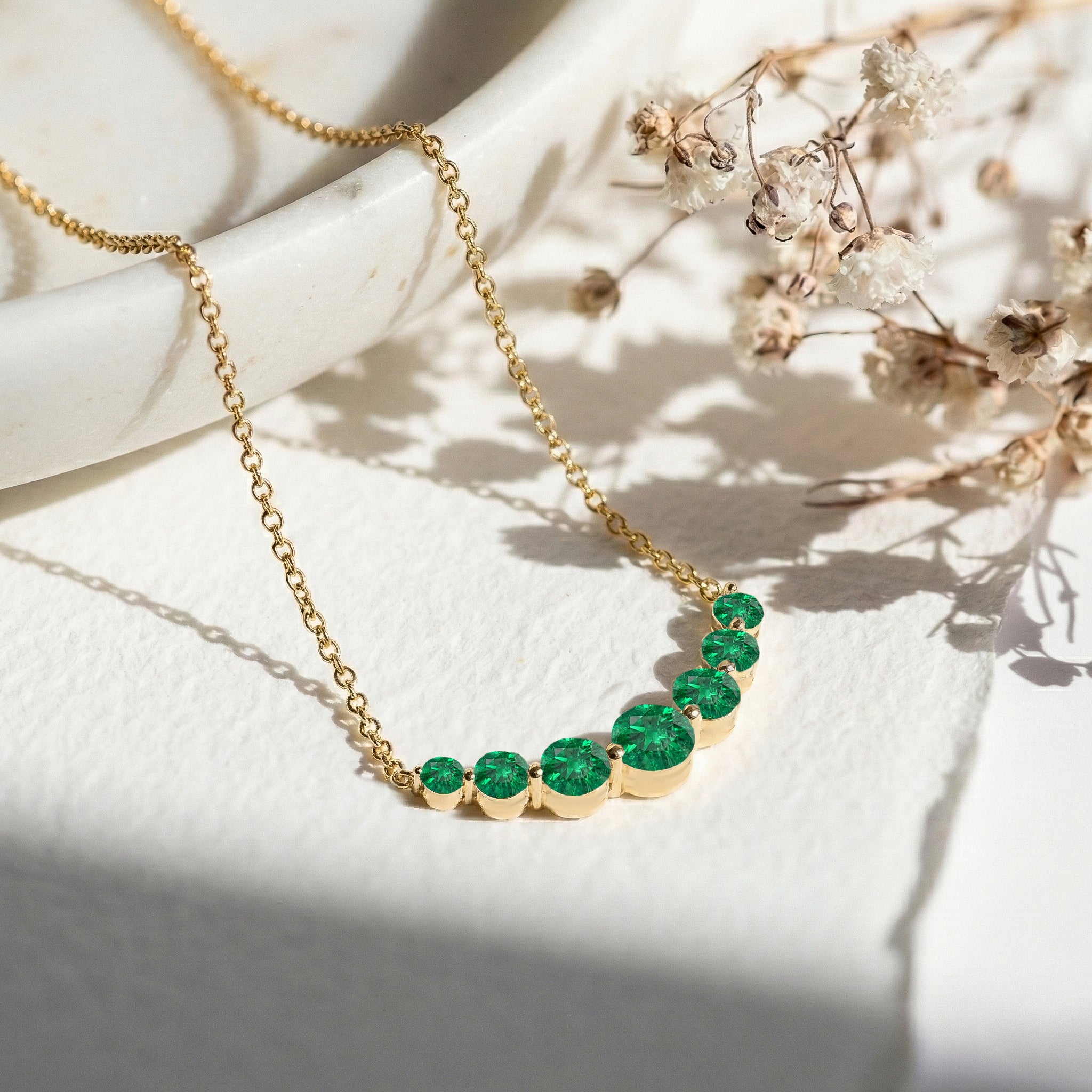 Emerald Curved Bar Necklace in 925 Sterling Silver 2.55ct