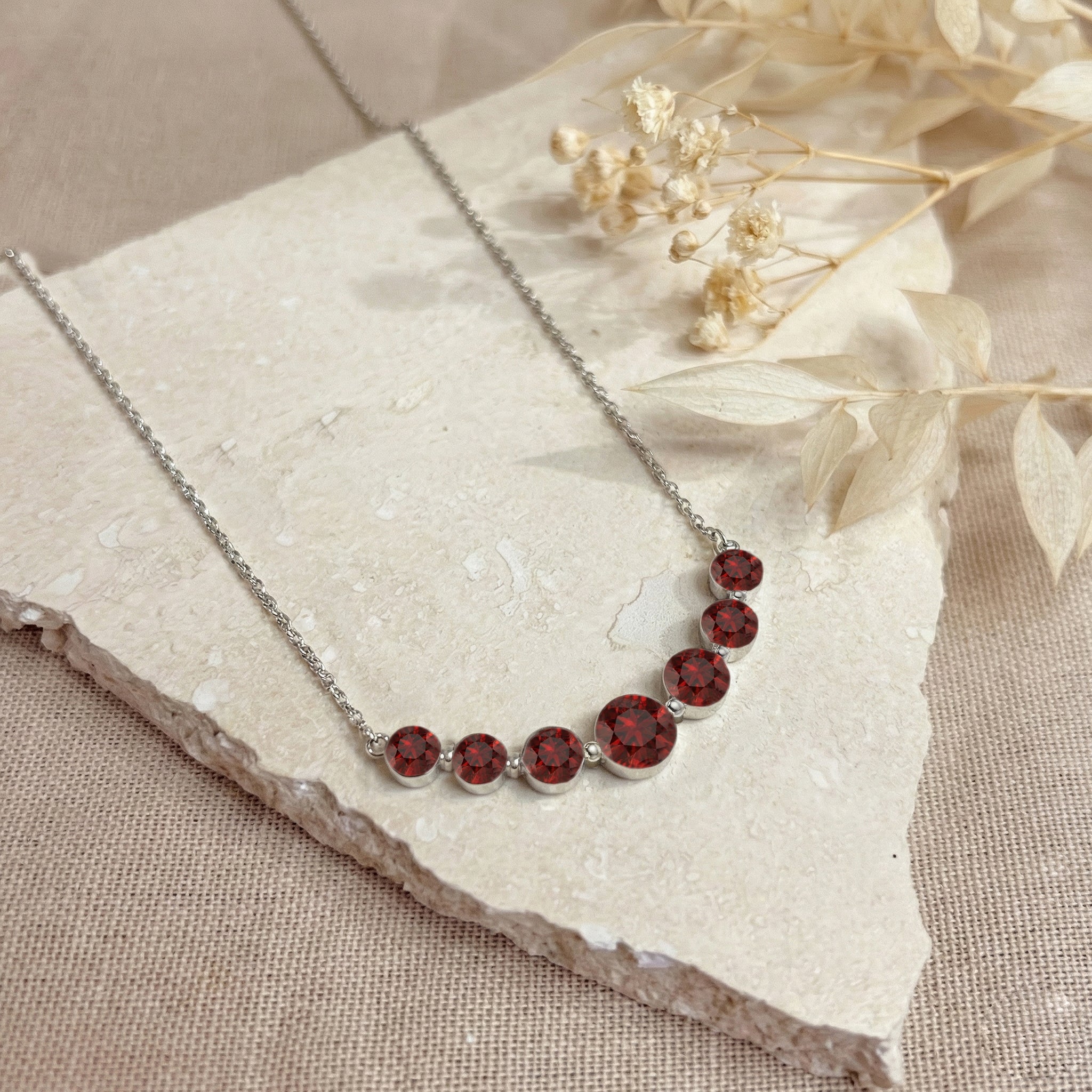 Garnet Curved Bar Necklace in 925 Sterling Silver 2.55ct
