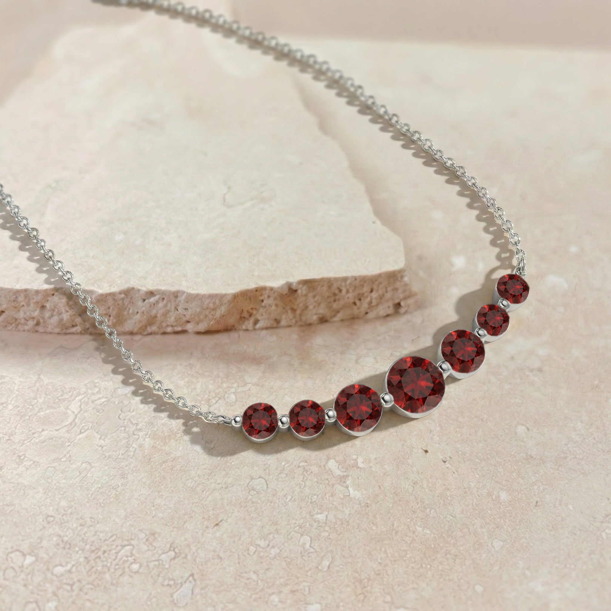 Garnet Curved Bar Necklace in 925 Sterling Silver 2.55ct