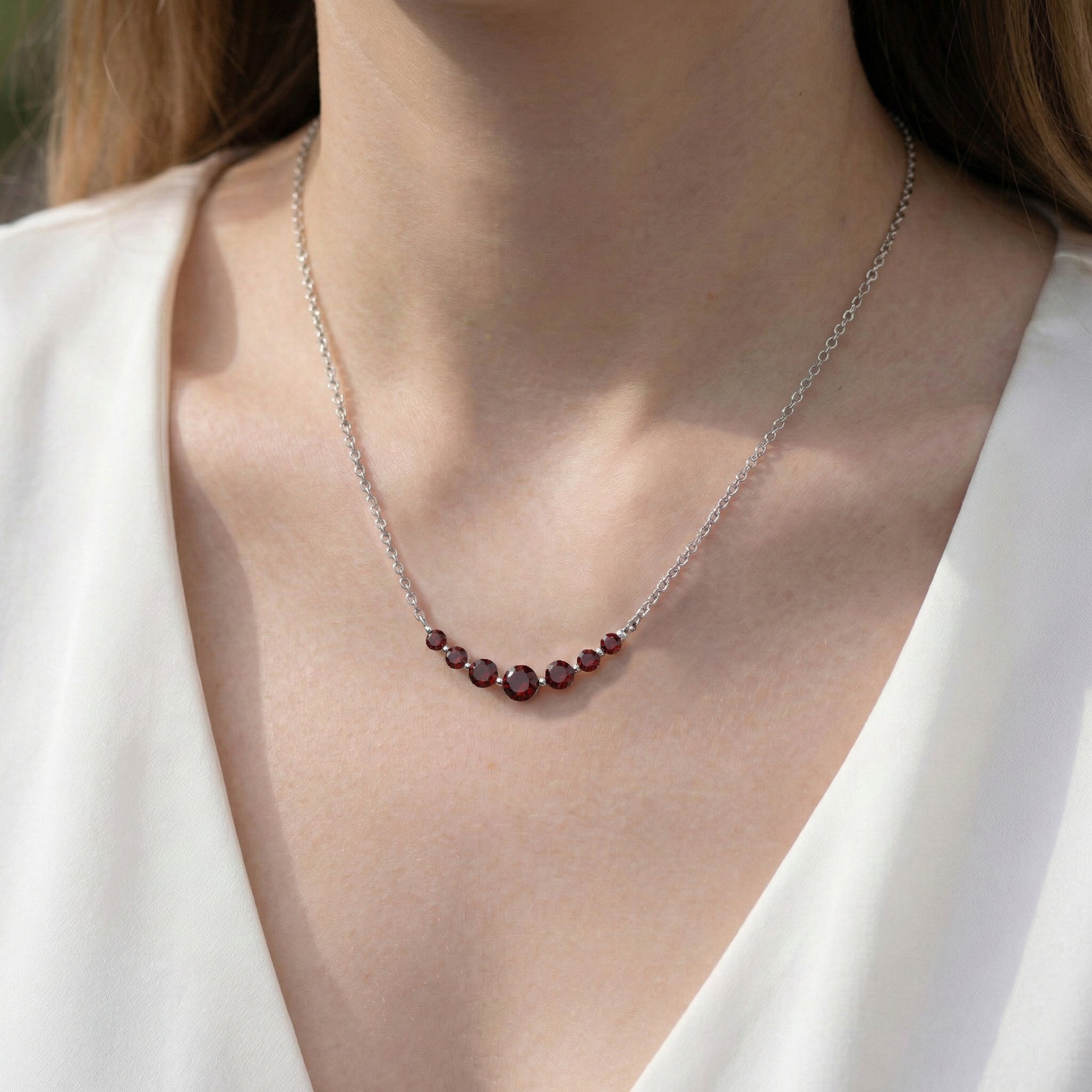 Garnet Curved Bar Necklace in 925 Sterling Silver 2.55ct