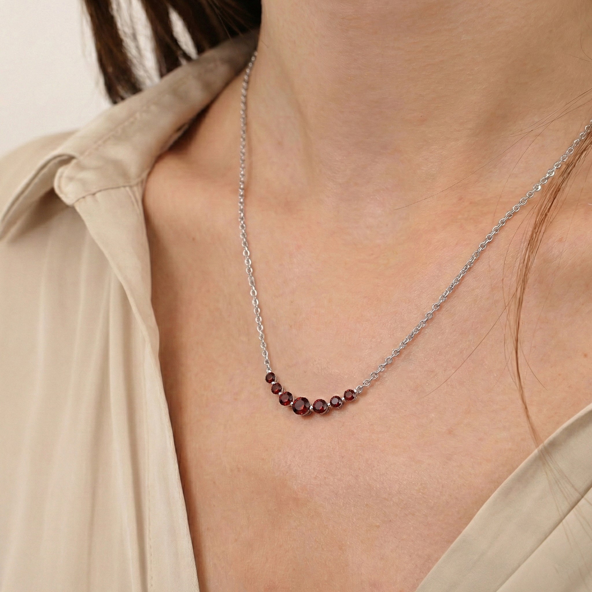 Garnet Curved Bar Necklace in 925 Sterling Silver 2.55ct