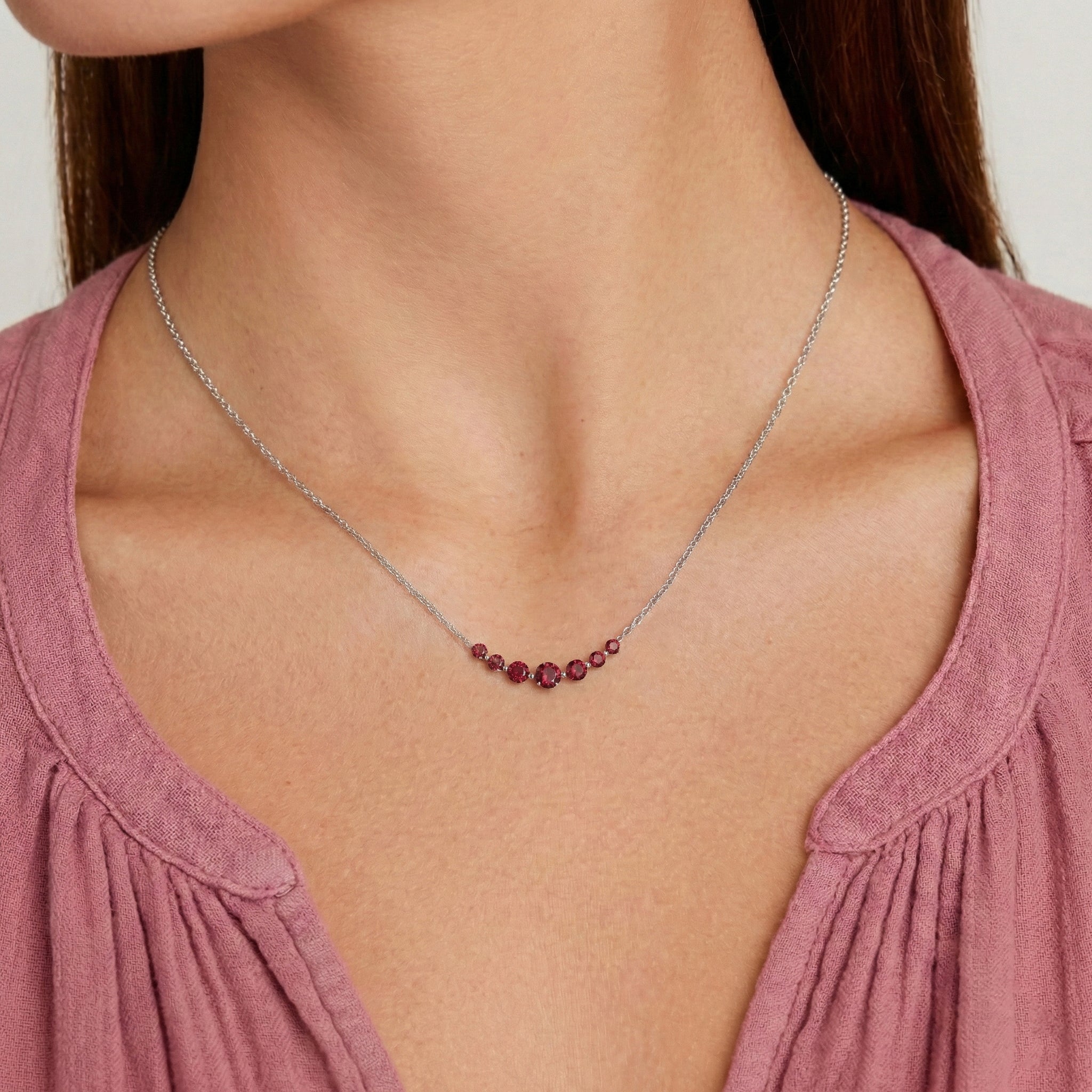 Garnet Curved Bar Necklace in 925 Sterling Silver 2.55ct