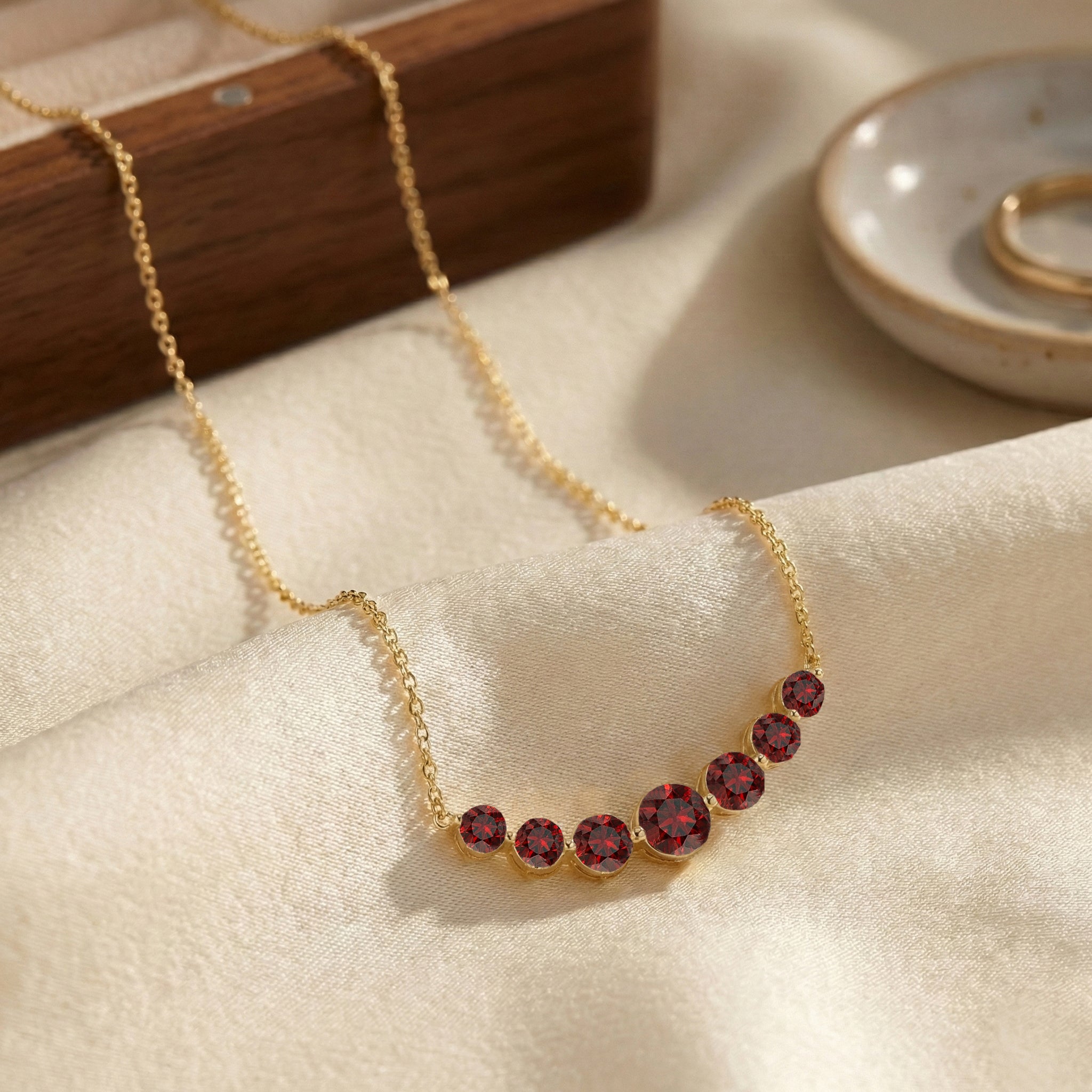 Garnet Curved Bar Necklace in 925 Sterling Silver 2.55ct