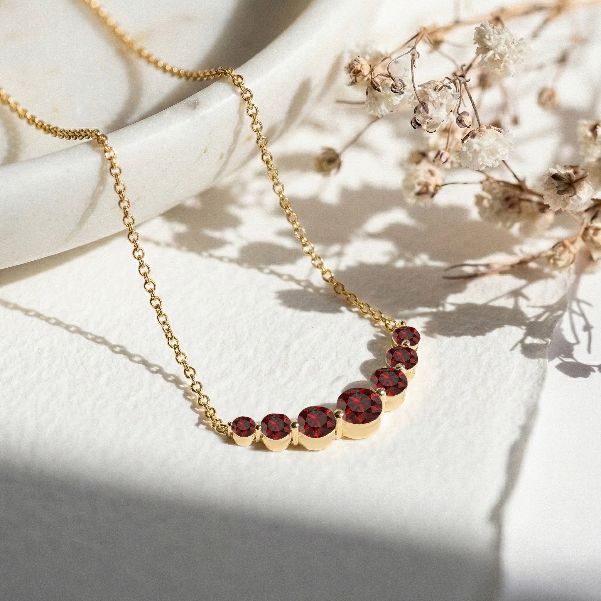 Garnet Curved Bar Necklace in 925 Sterling Silver 2.55ct