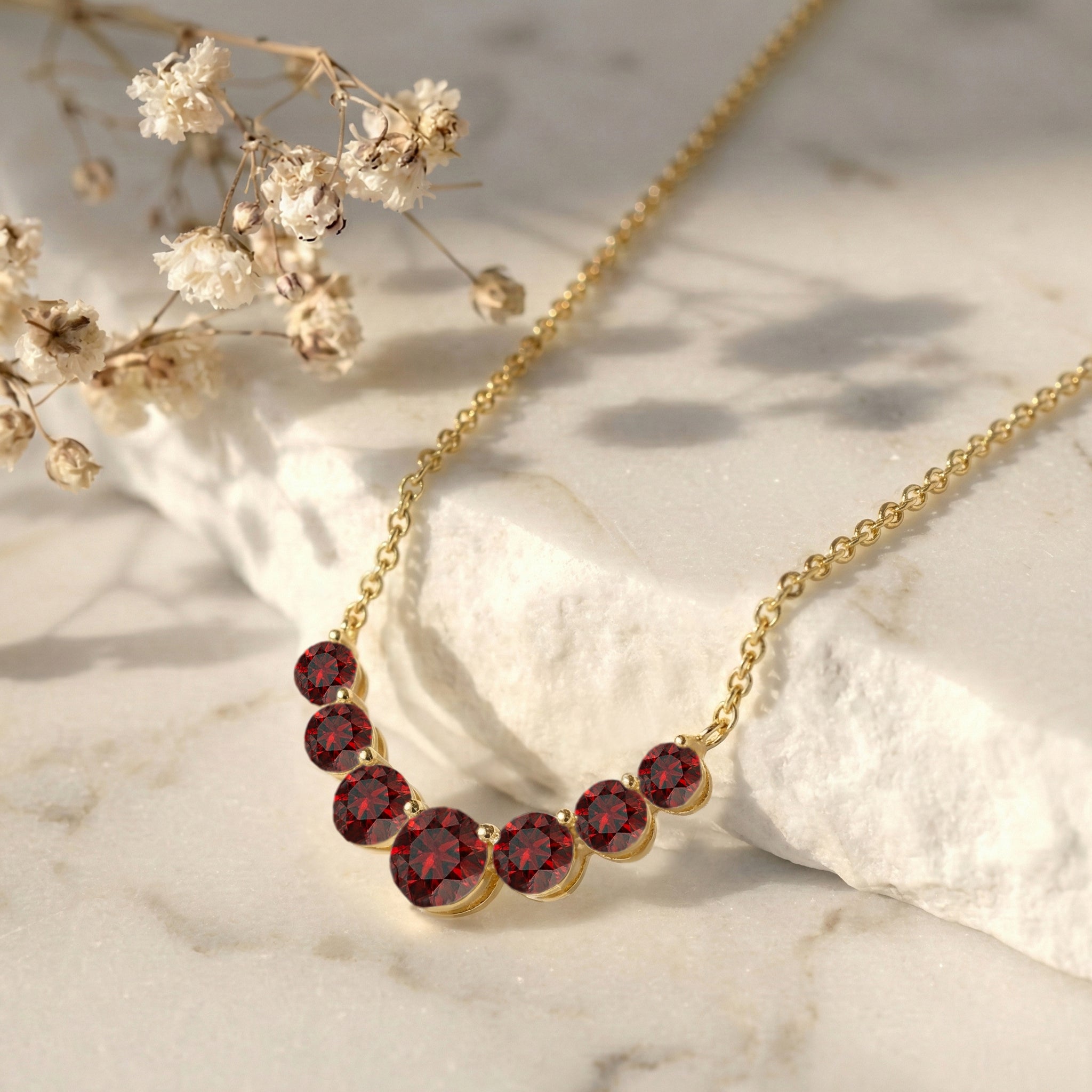 Garnet Curved Bar Necklace in Yellow Gold Plated 1.4ct