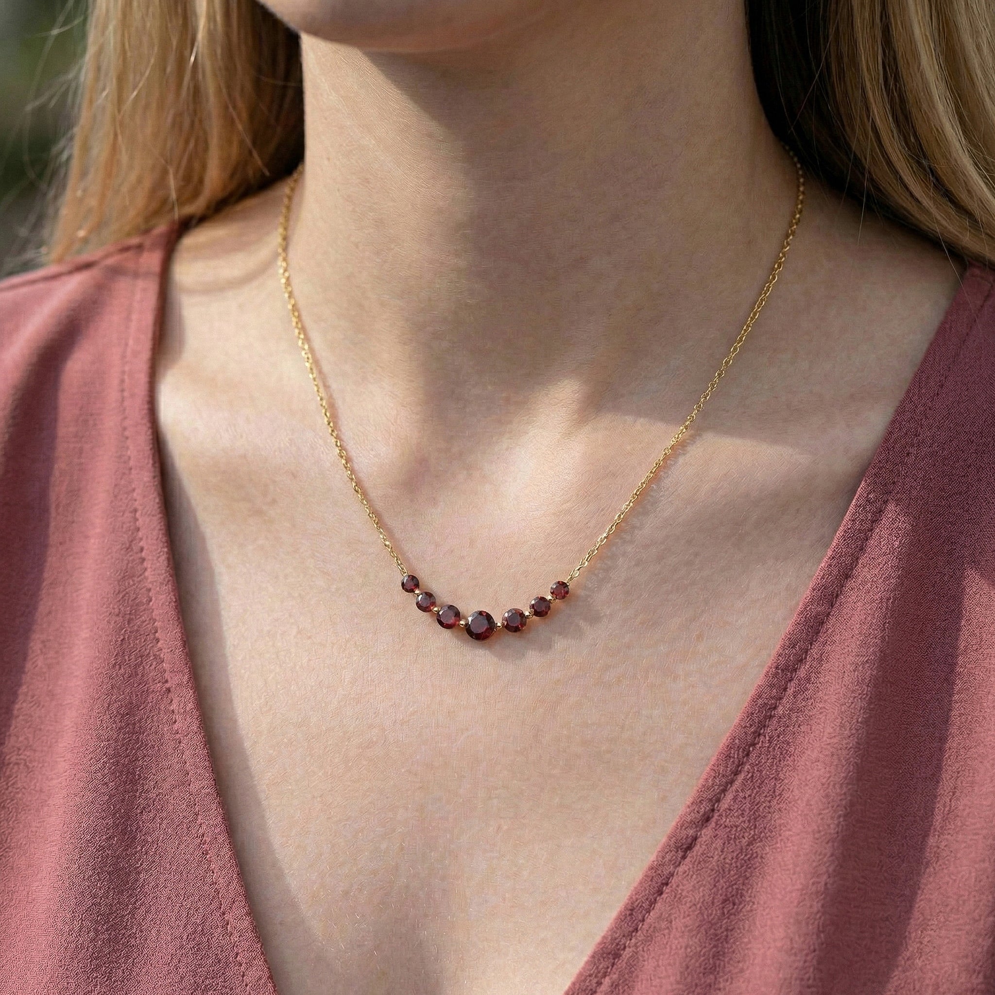Garnet Curved Bar Necklace in Yellow Gold Plated 1.4ct