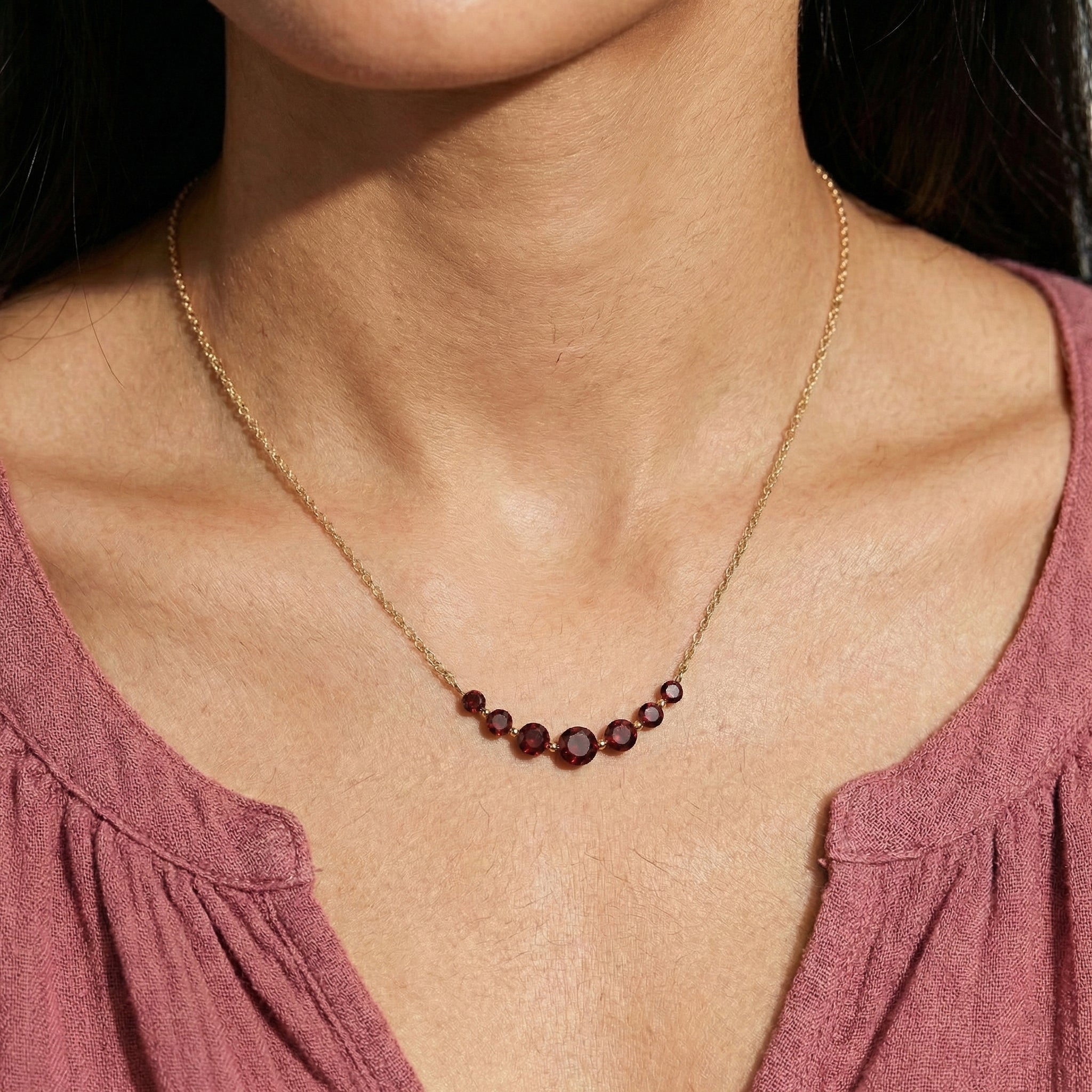 Garnet Curved Bar Necklace in Yellow Gold Plated 1.4ct