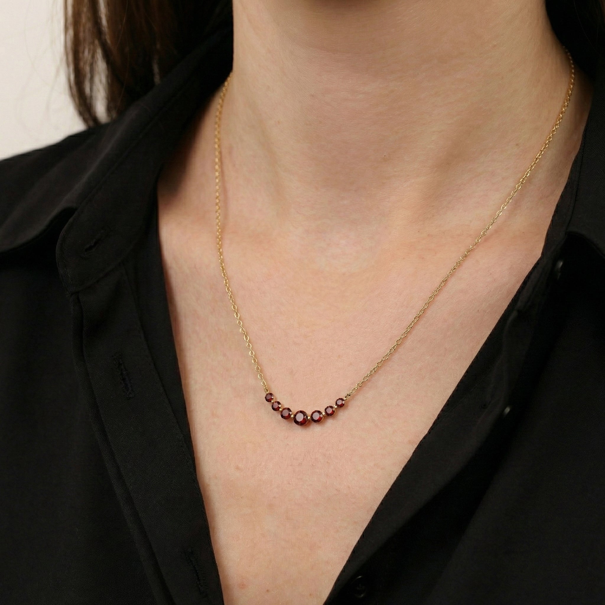Garnet Curved Bar Necklace in Yellow Gold Plated 1.4ct