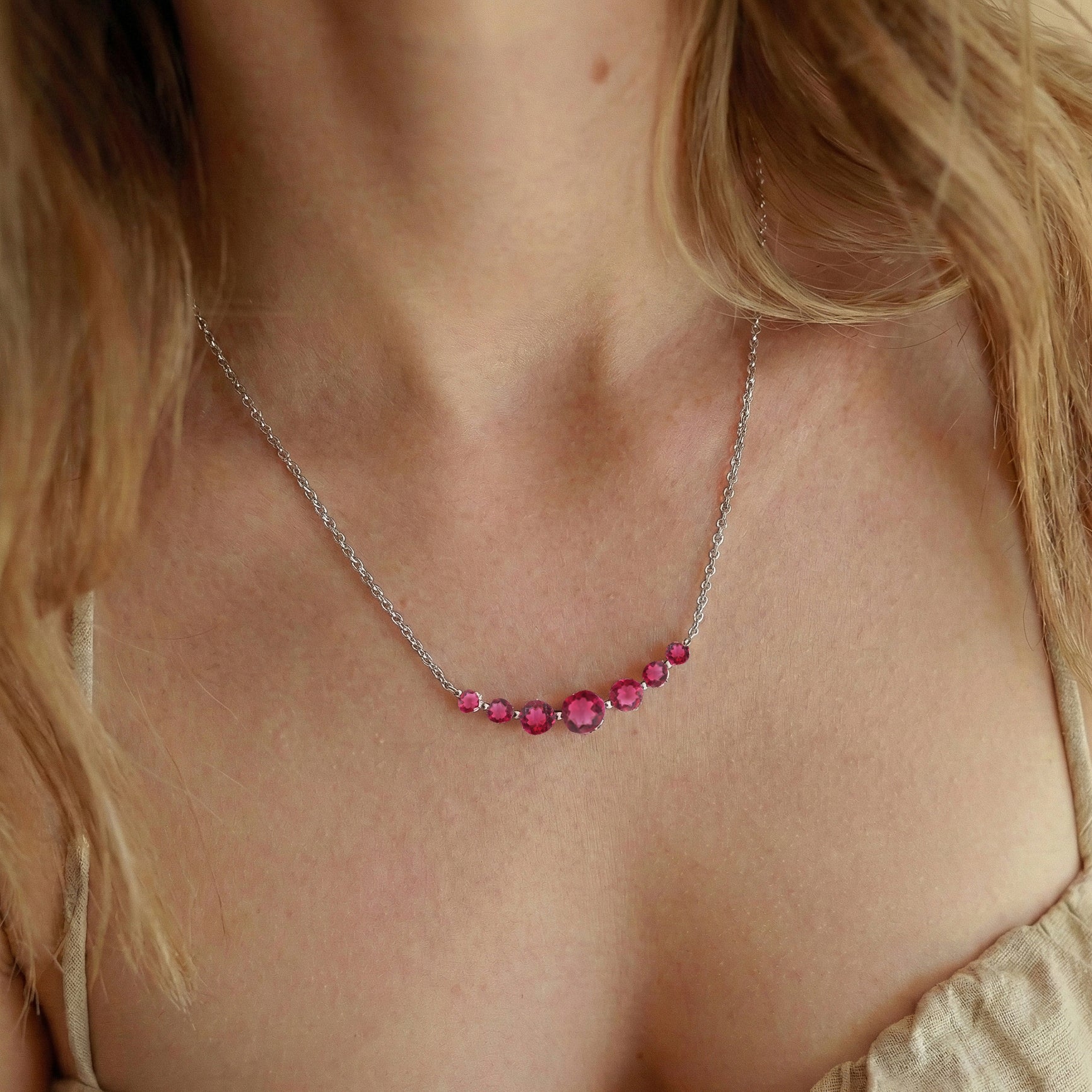 Pink Tourmaline Curved Bar Necklace in 925 Sterling Silver 2.55ct