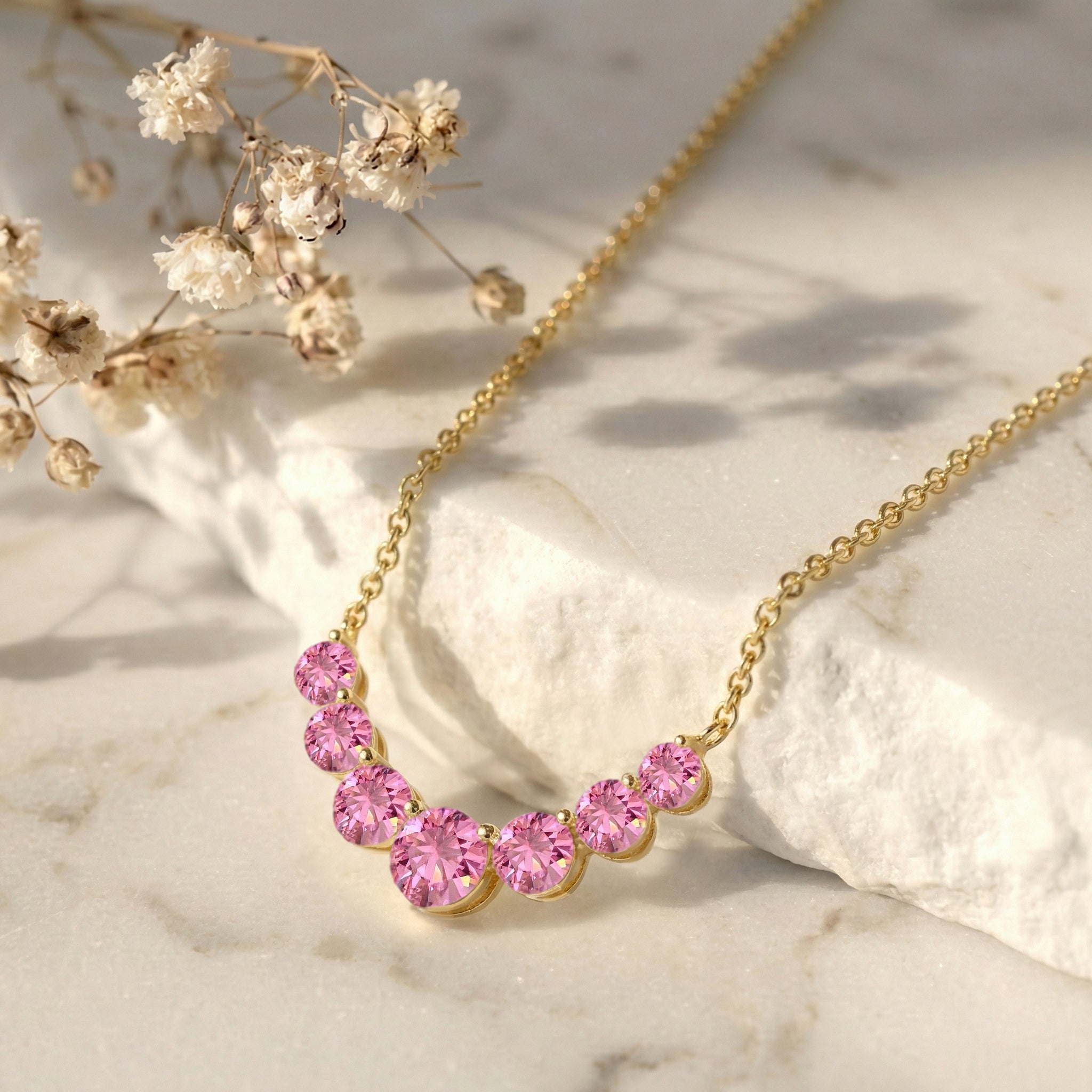 Pink Tourmaline Curved Bar Pendant Necklace in Yellow Gold Plated 2.55ct