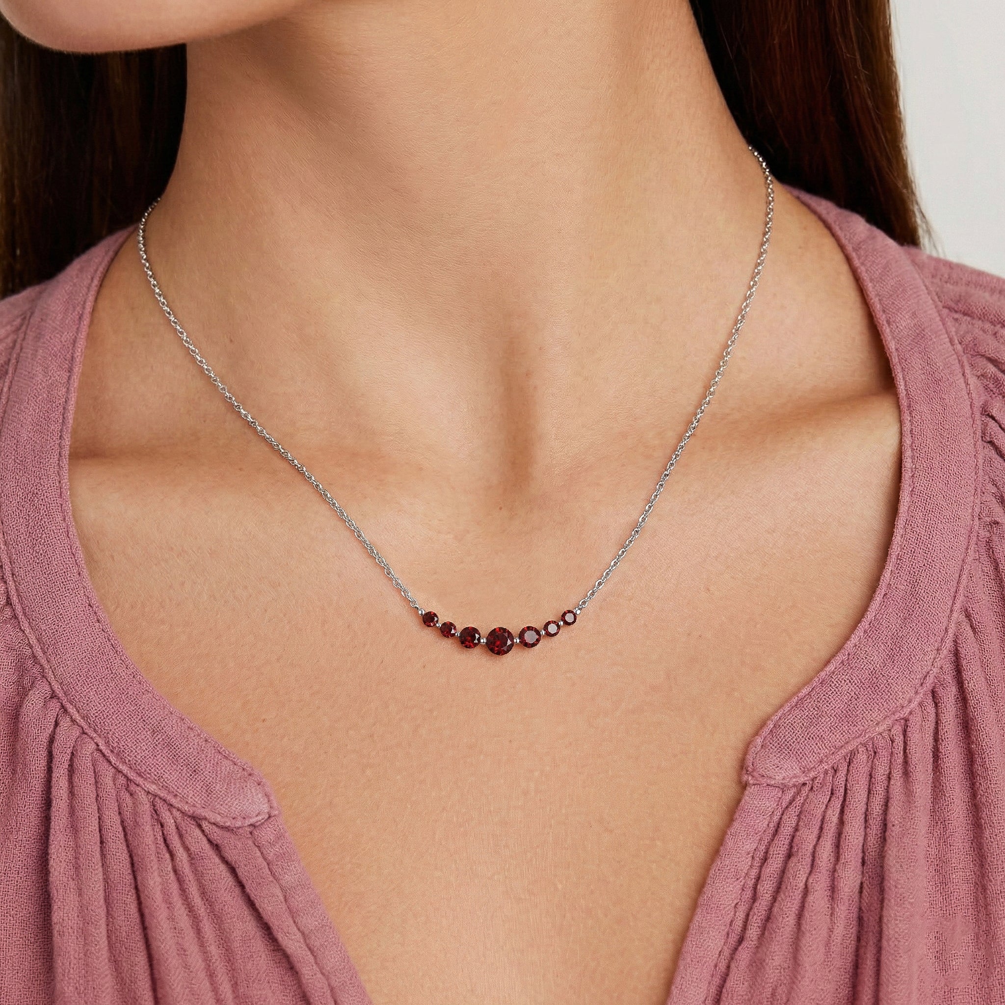 Ruby Curved Bar Necklace in 925 Sterling Silver 2.55ct