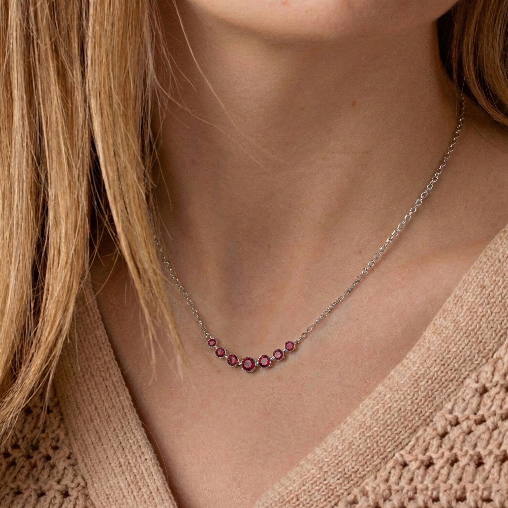 Ruby Curved Bar Necklace in 925 Sterling Silver 2.55ct