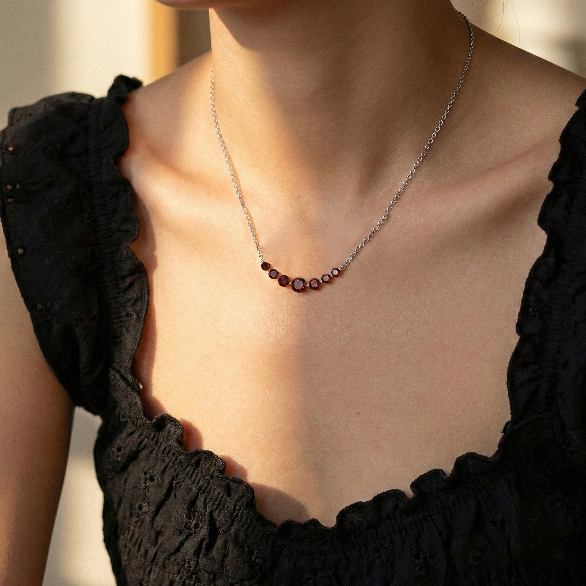 Ruby Curved Bar Necklace in 925 Sterling Silver 2.55ct