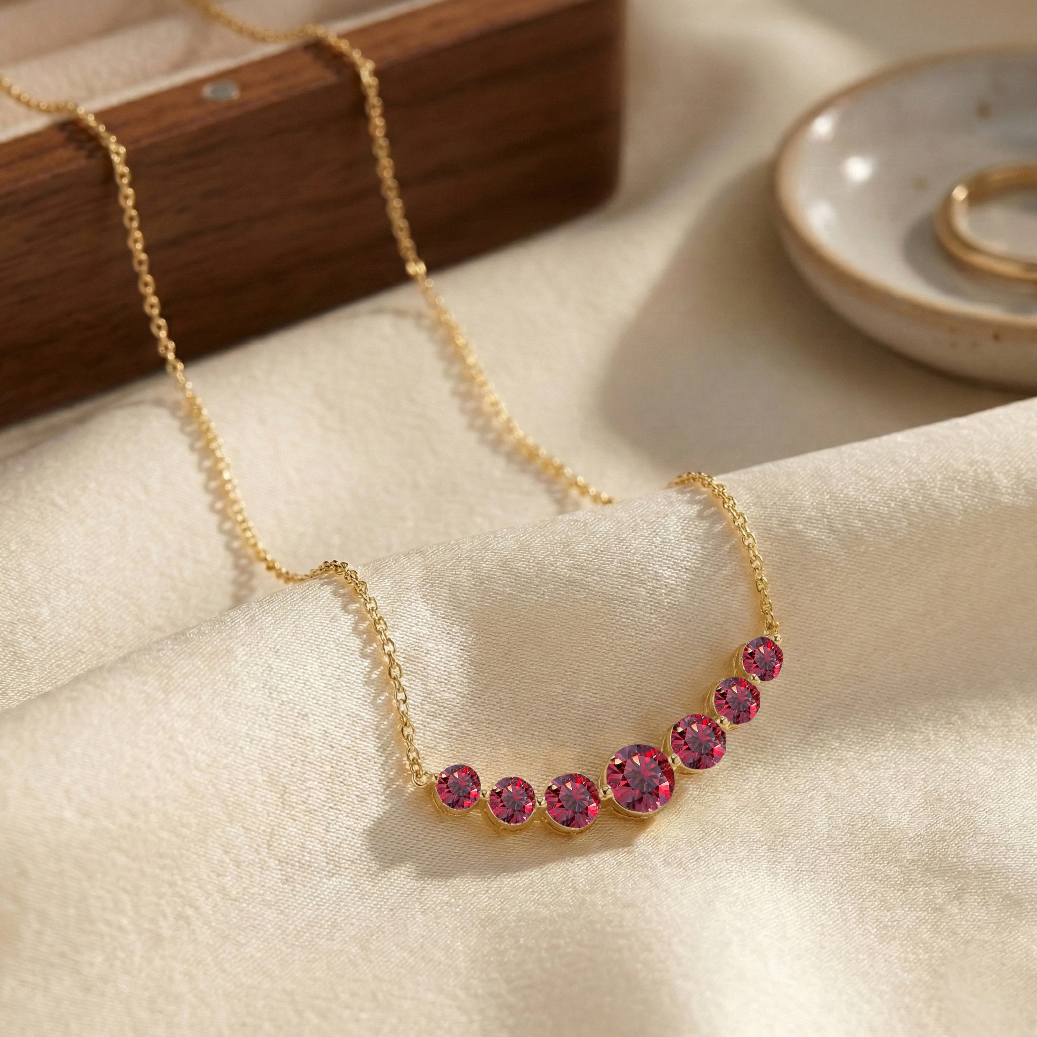 Ruby Curved Bar Pendant Necklace in Yellow Gold Plated 2.55ct