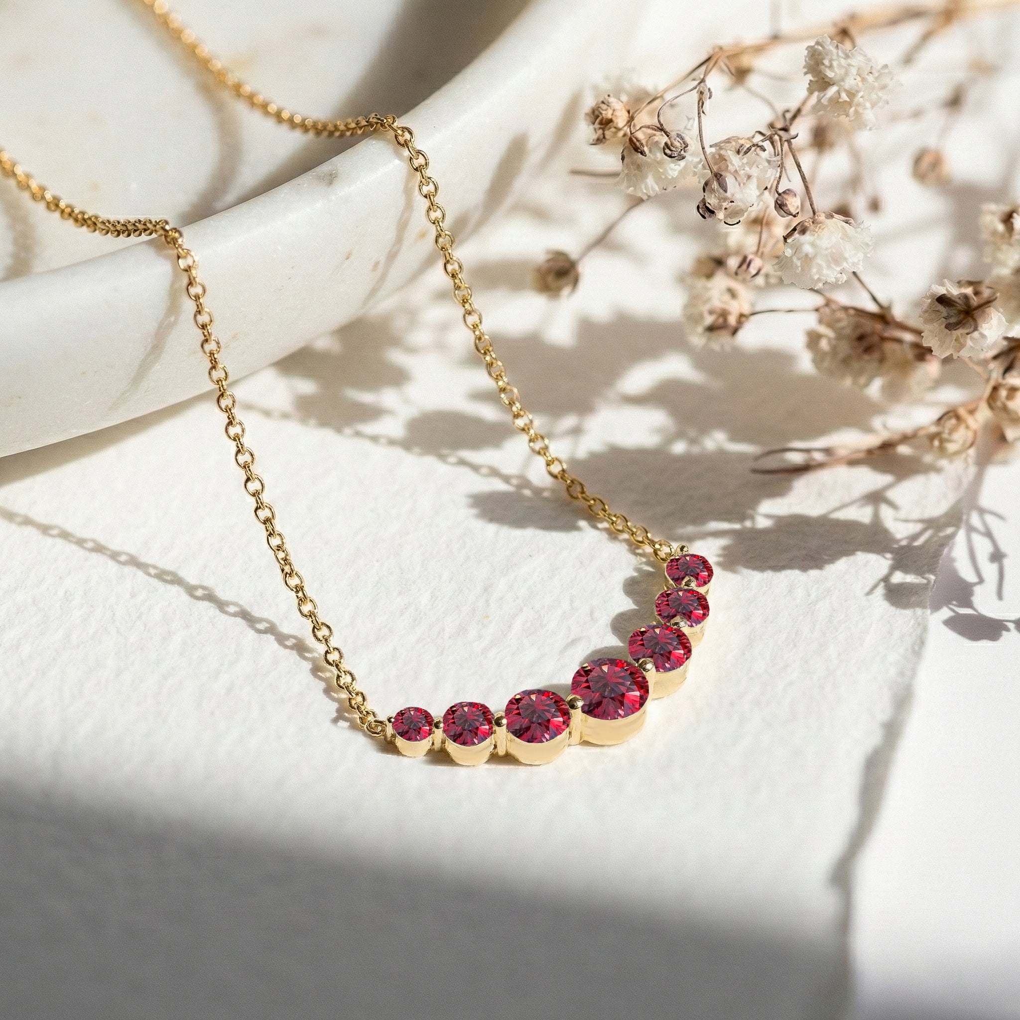 Ruby Curved Bar Pendant Necklace in Yellow Gold Plated 2.55ct