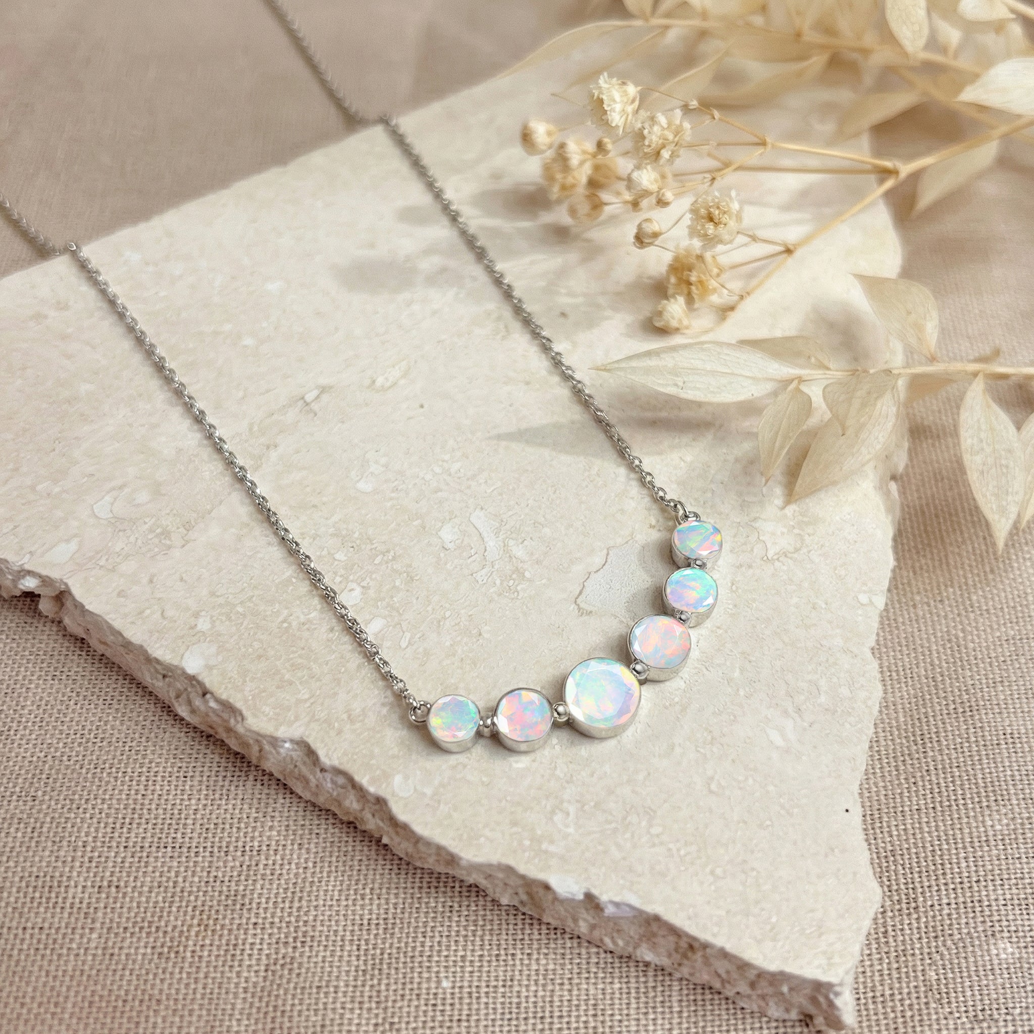 White Opal Curved Bar Necklace in 925 Sterling Silver 2.55ct
