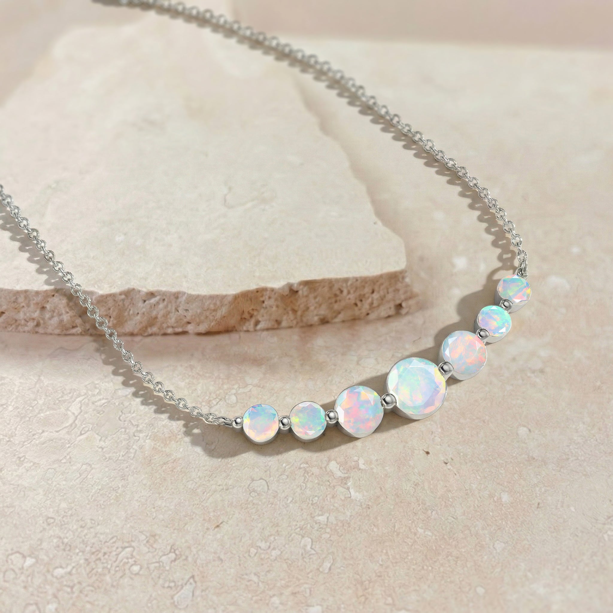 White Opal Curved Bar Necklace in 925 Sterling Silver 2.55ct