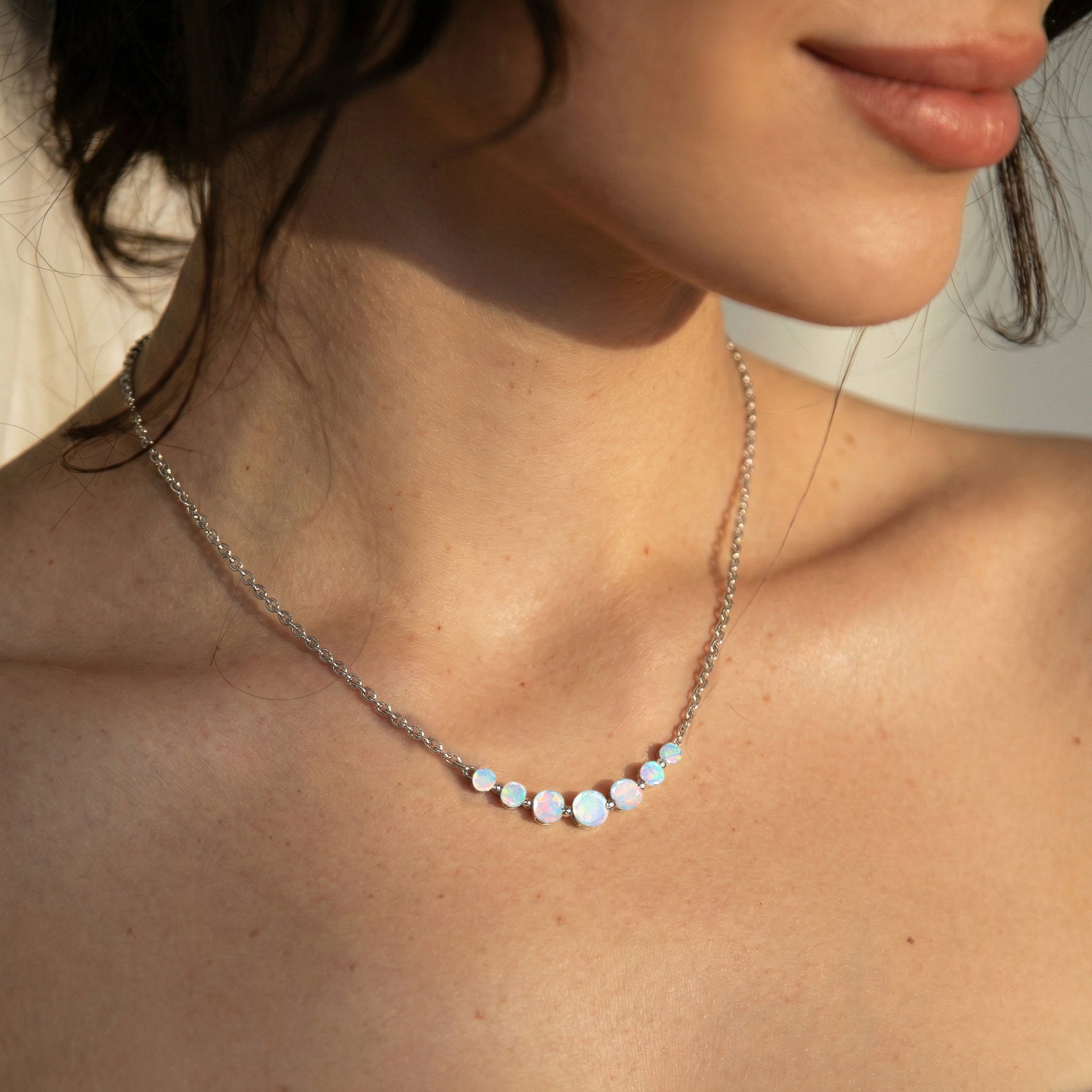 White Opal Curved Bar Necklace in 925 Sterling Silver 2.55ct