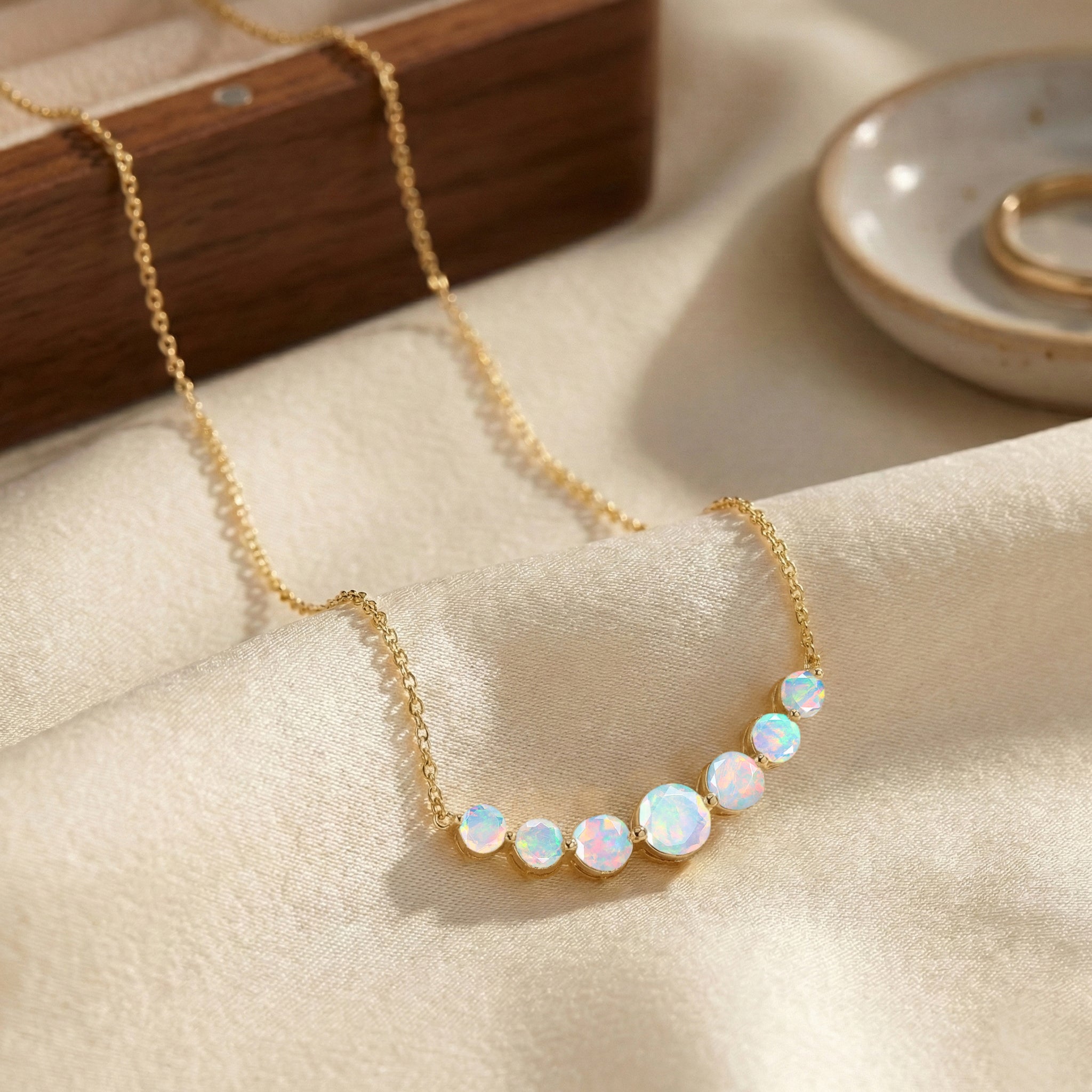 White Opal Curved Bar Pendant Necklace in Yellow Gold Plated 2.55ct