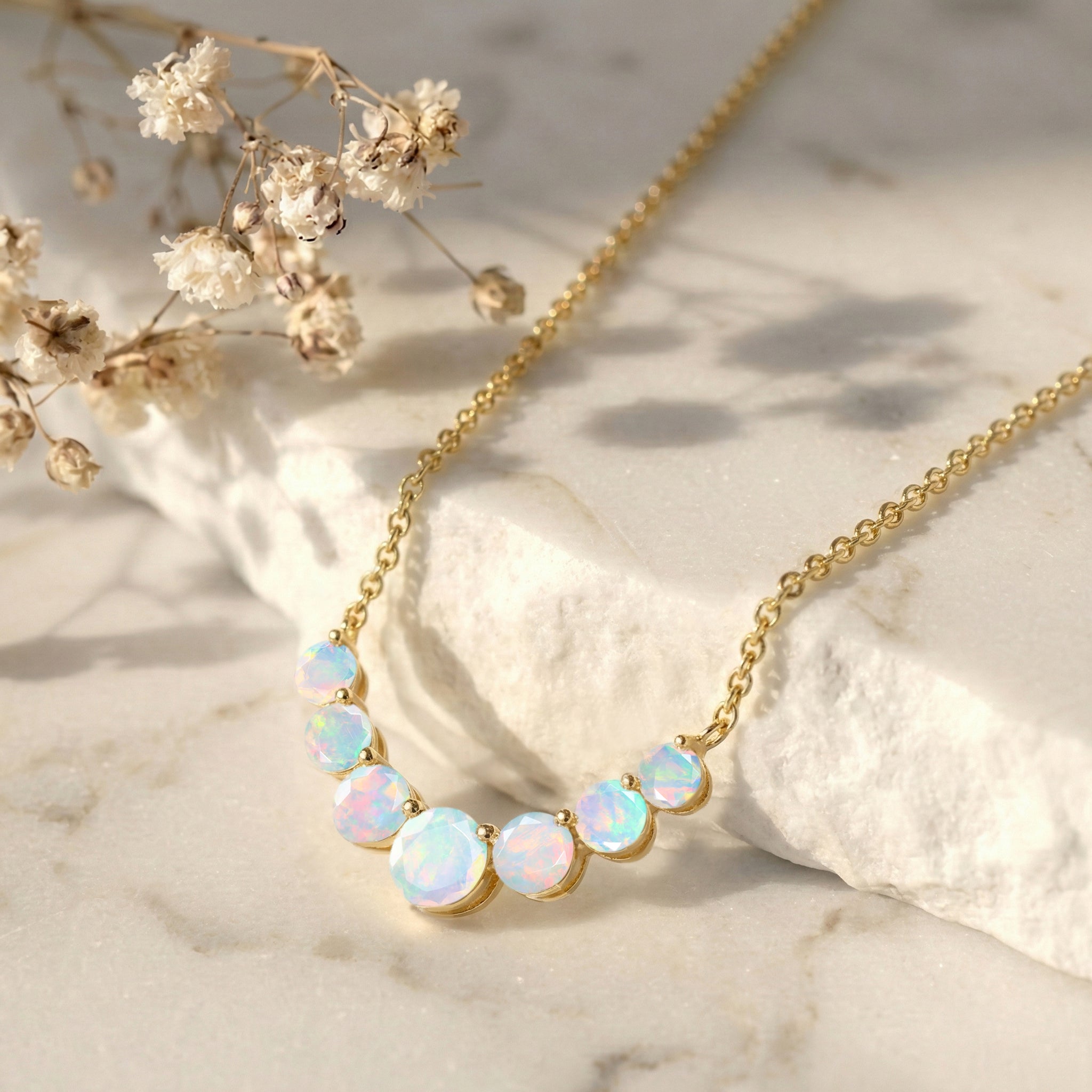 White Opal Curved Bar Pendant Necklace in Yellow Gold Plated 2.55ct
