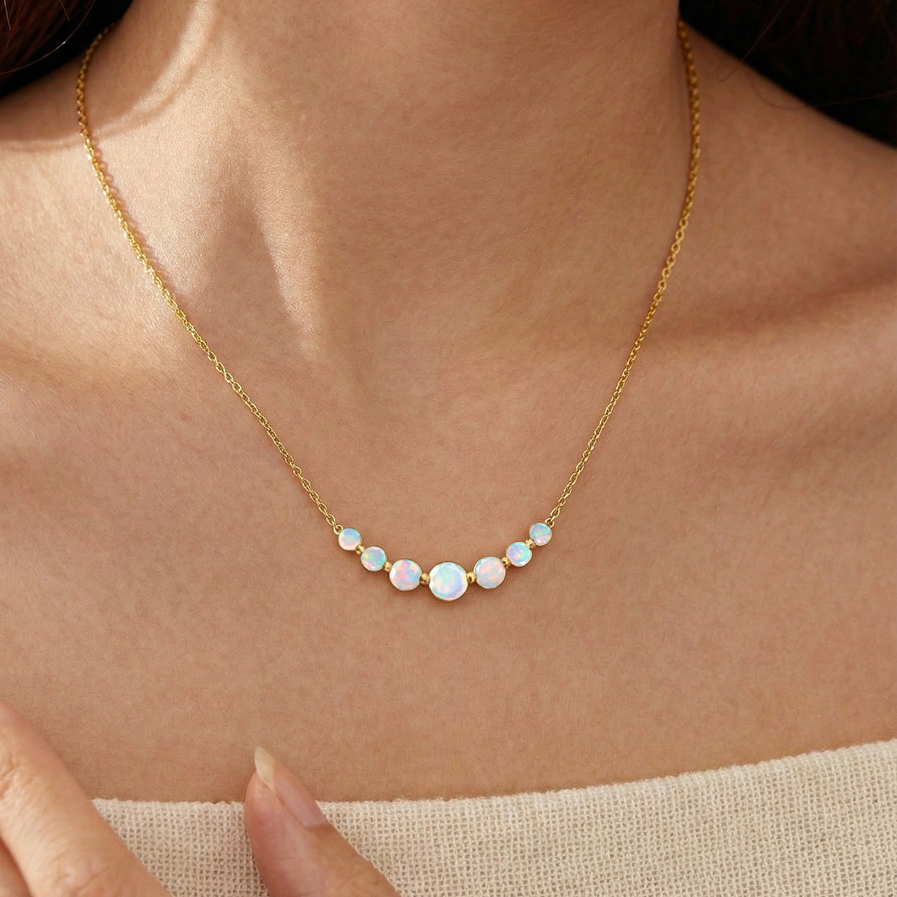 White Opal Curved Bar Pendant Necklace in Yellow Gold Plated 2.55ct