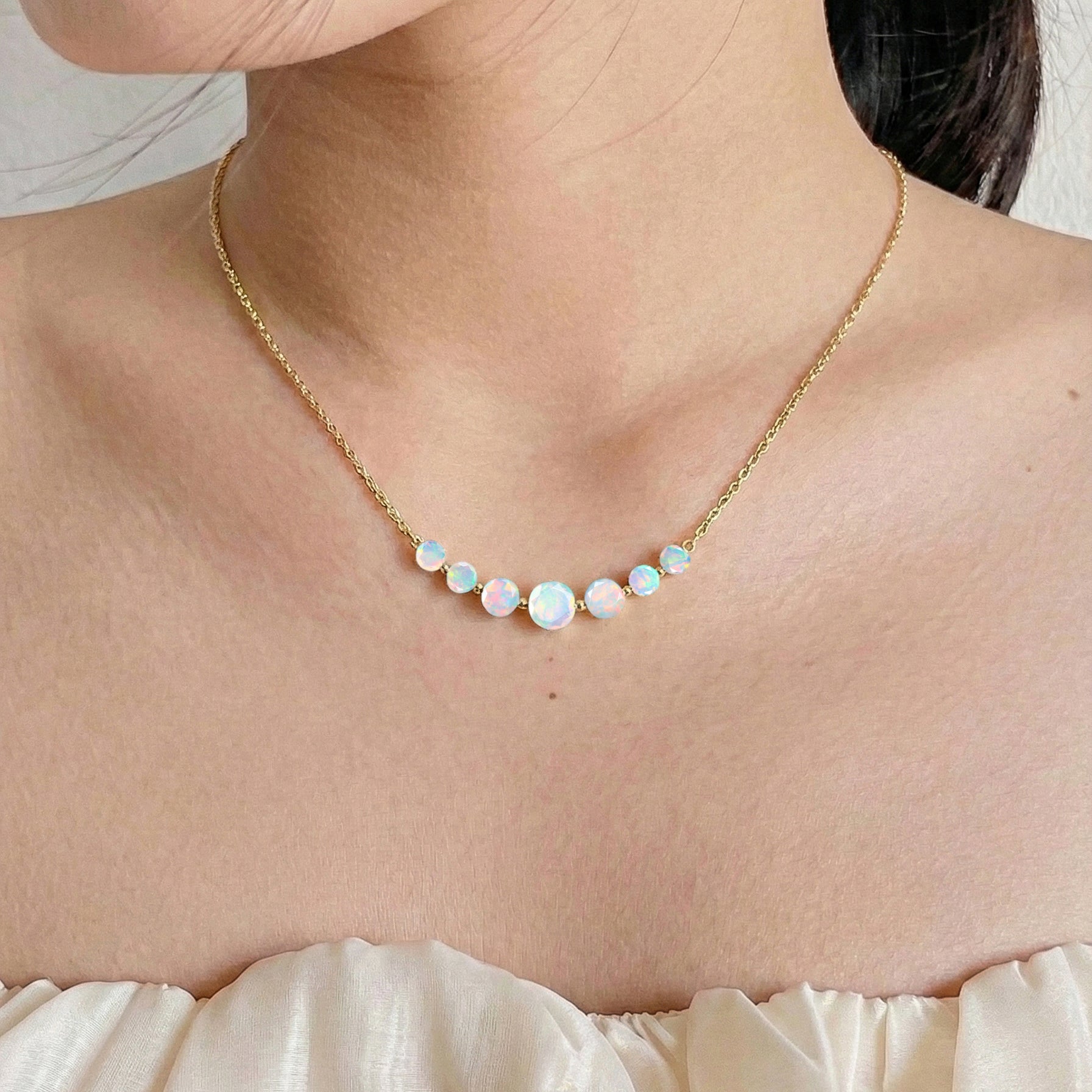 White Opal Curved Bar Pendant Necklace in Yellow Gold Plated 2.55ct