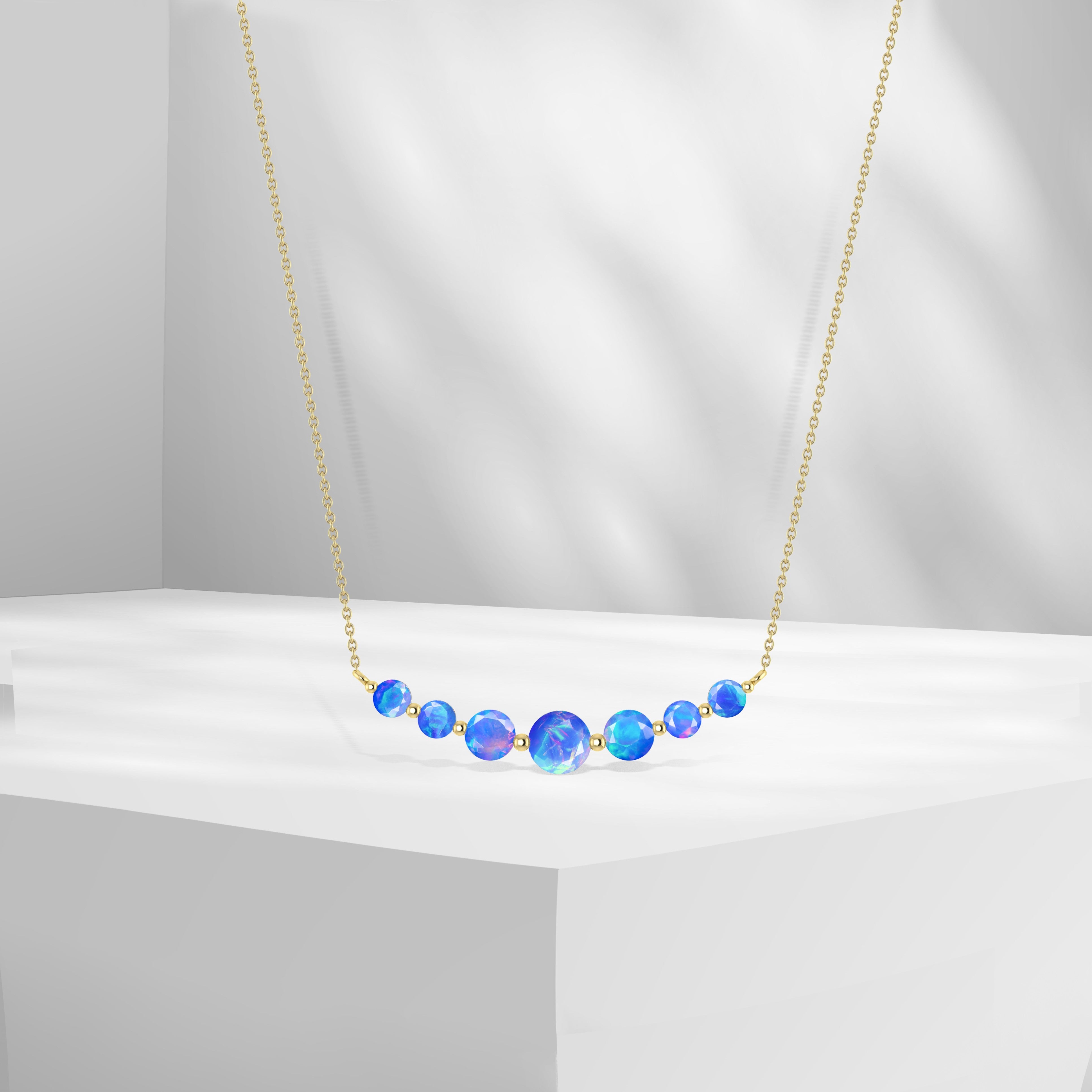 Round Fire Opal Bar Pendant for Women