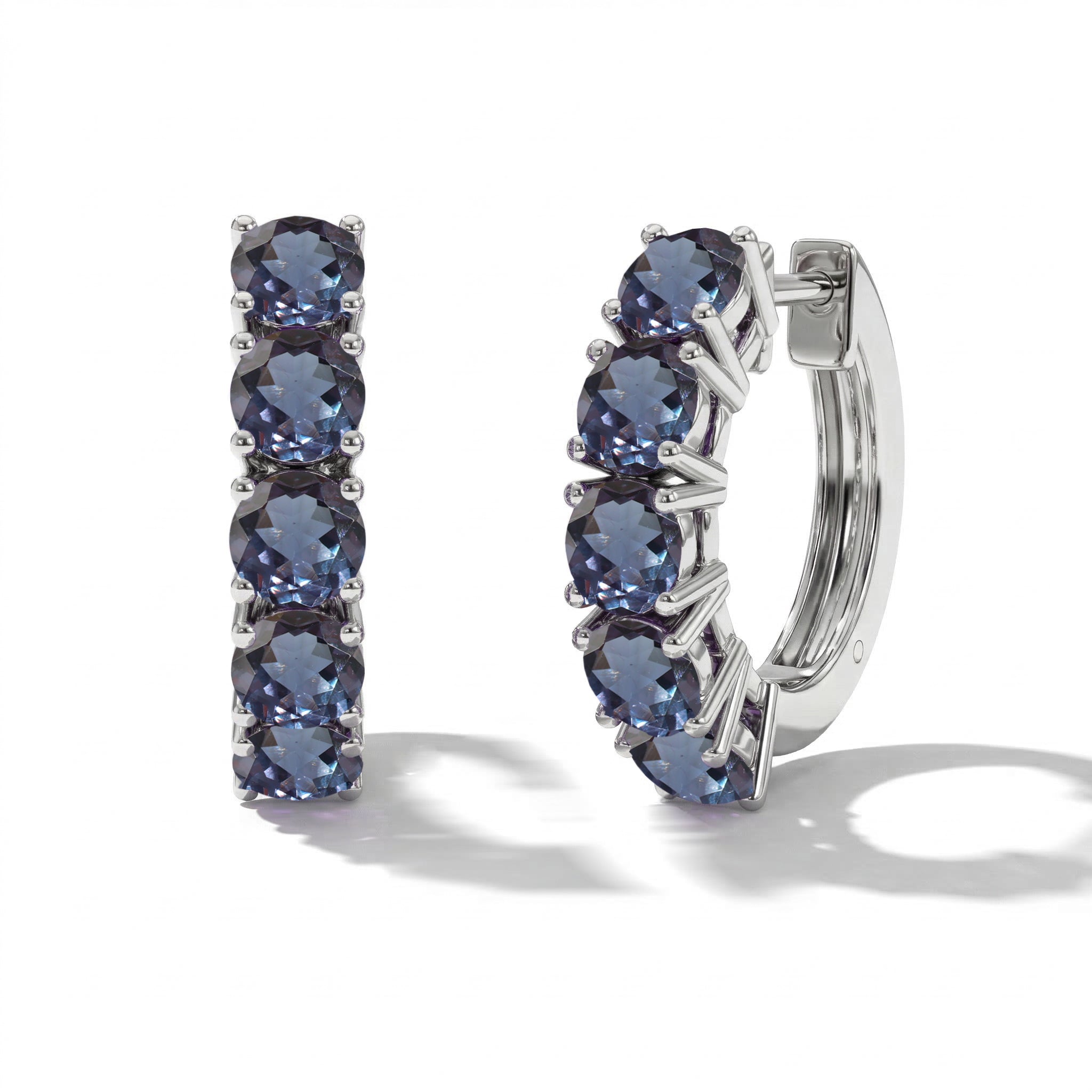Alexandrite round hoop earrings sterling silver