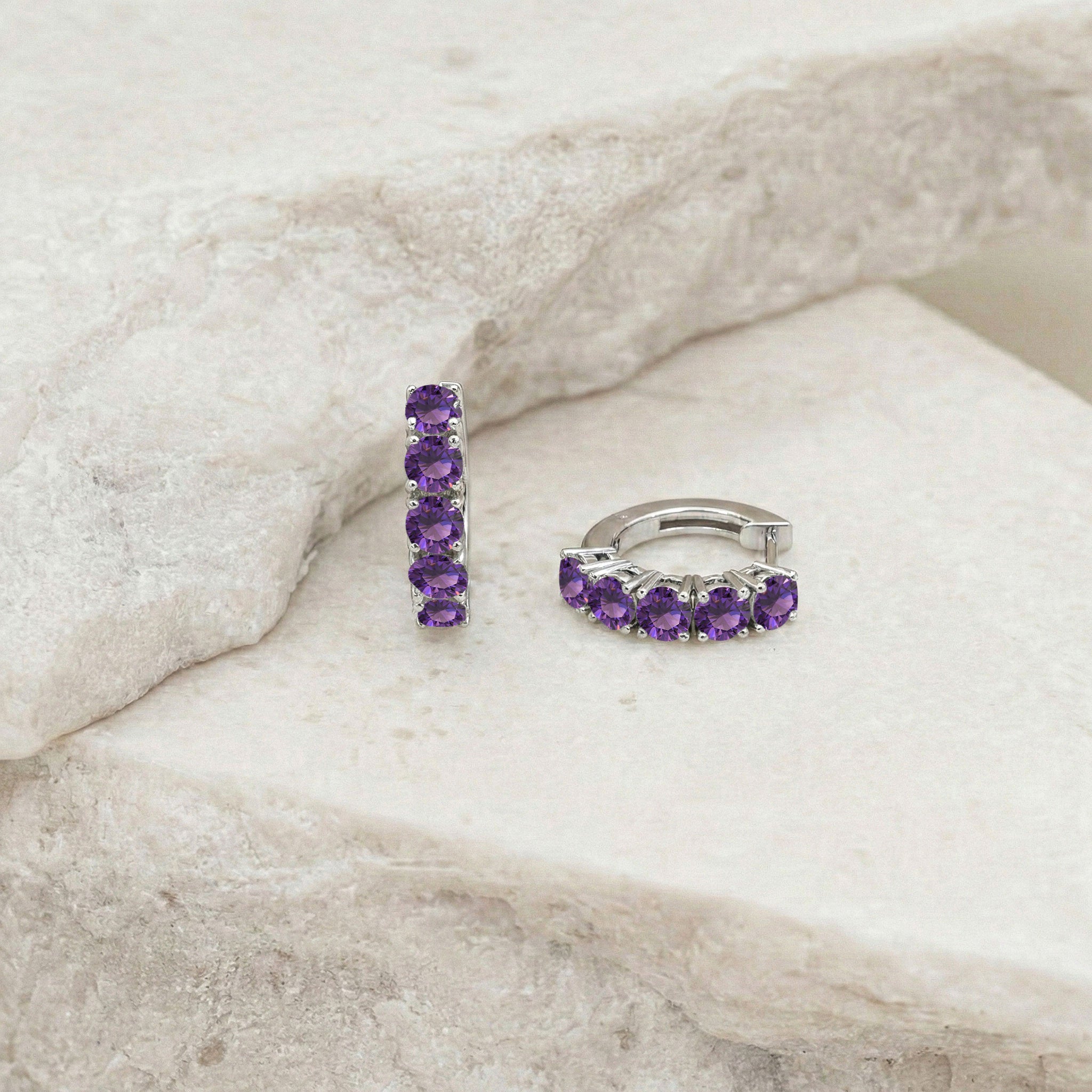 Amethyst Round Hoop Earrings in 925 Sterling Silver 3MM 1.30ct