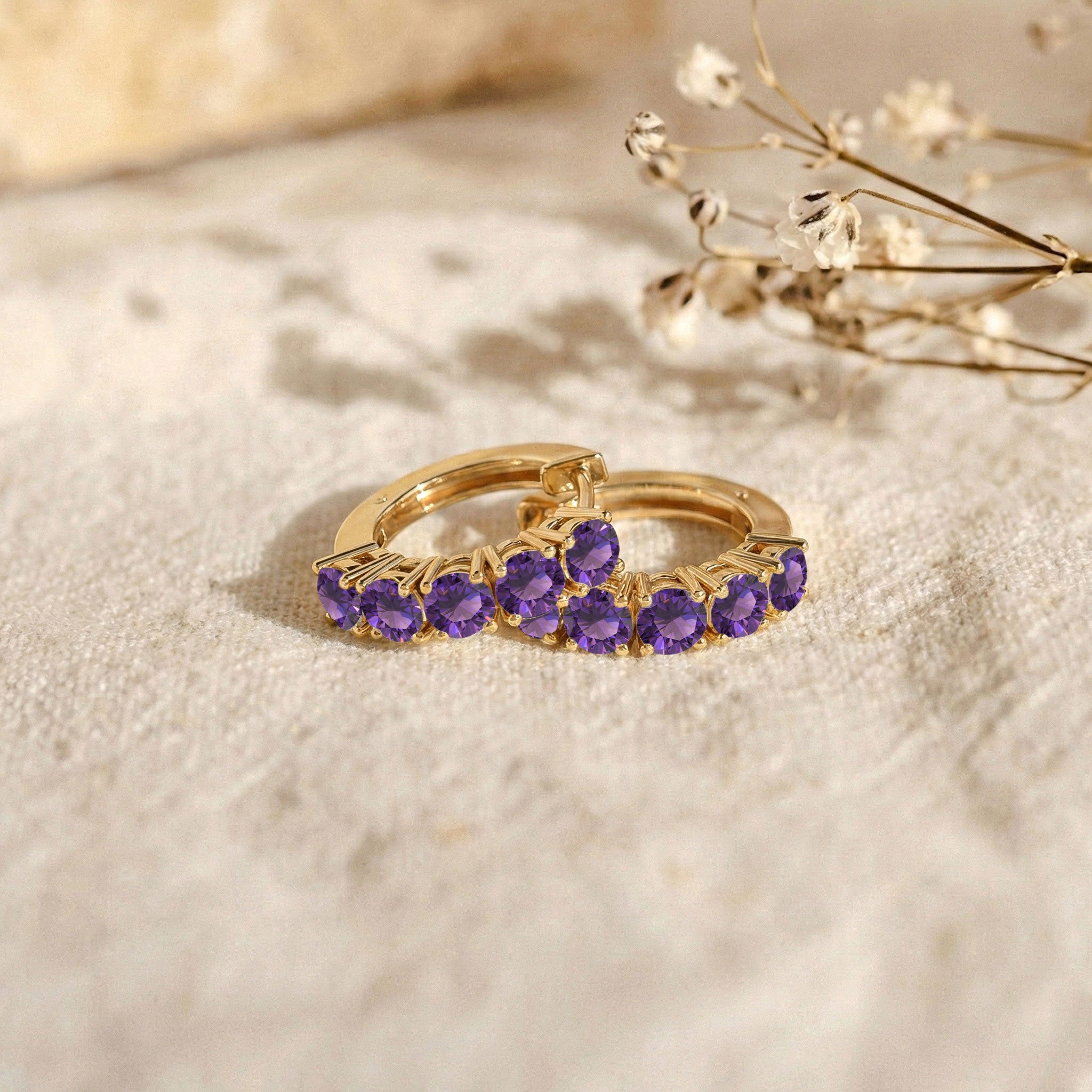 Amethyst Round Hoop Earrings in 925 Sterling Silver 3MM 1.30ct