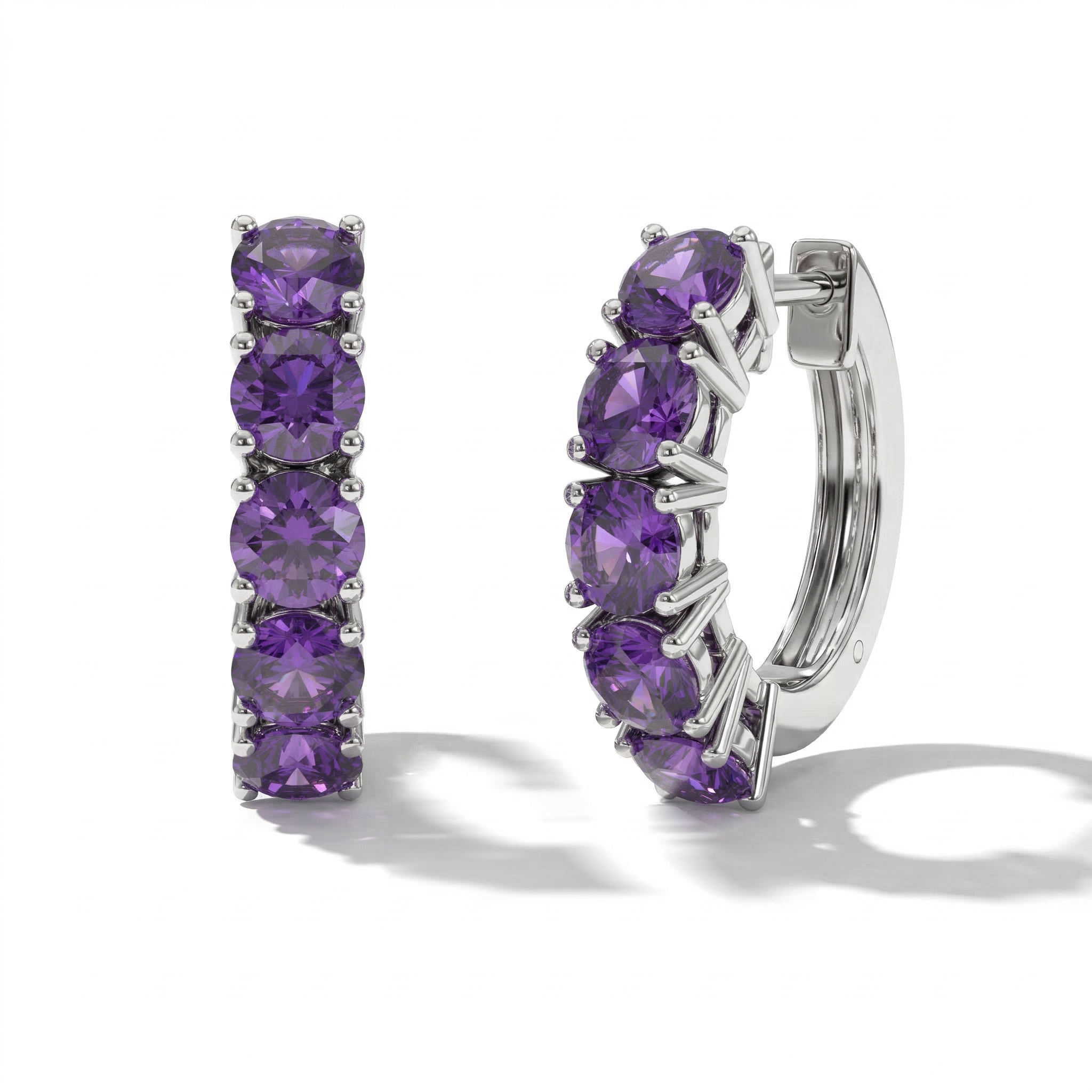 Amethyst Round Hoop Earrings in 925 Sterling Silver 3MM 1.30ct