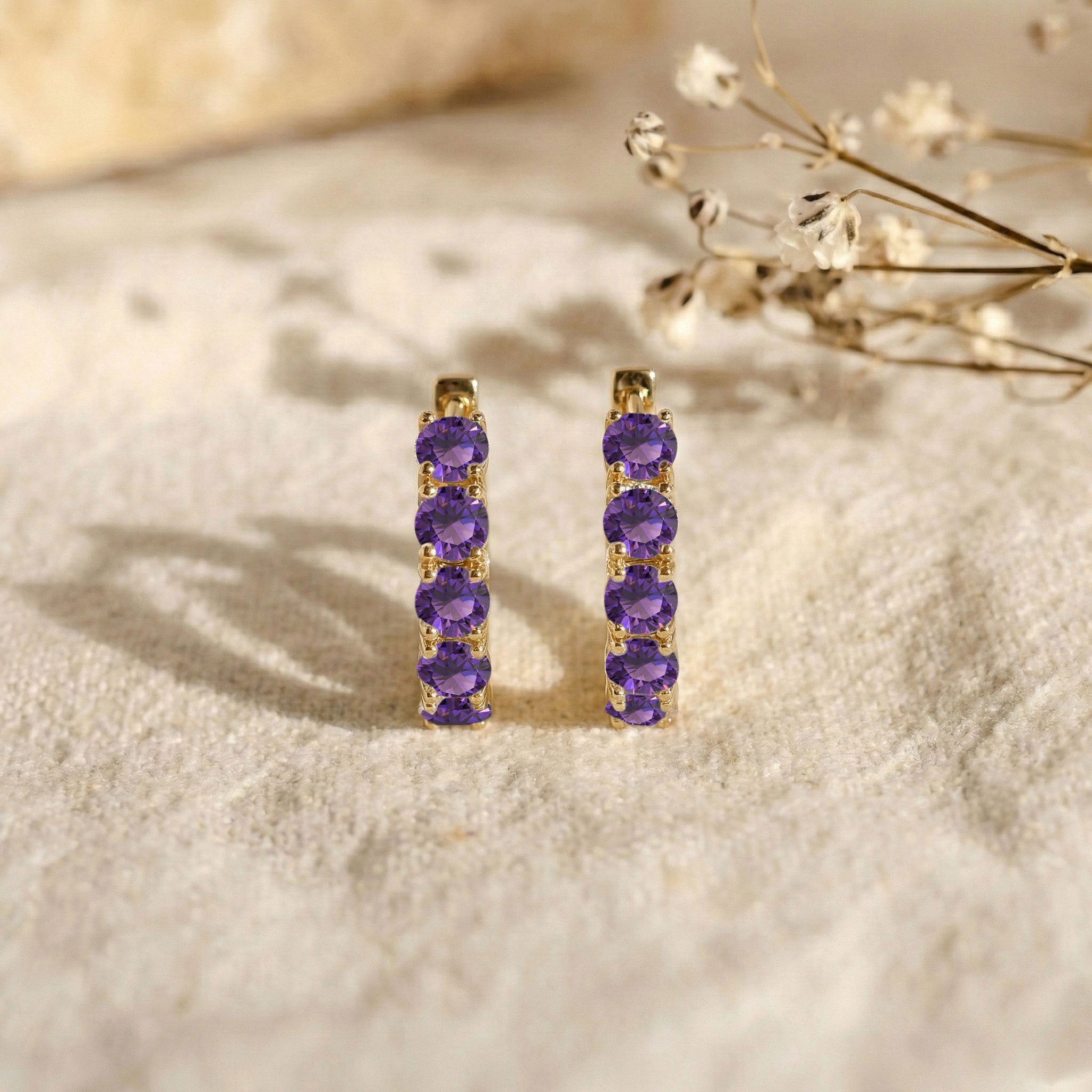 Amethyst Round Hoop Earrings in 925 Sterling Silver 3MM 1.30ct
