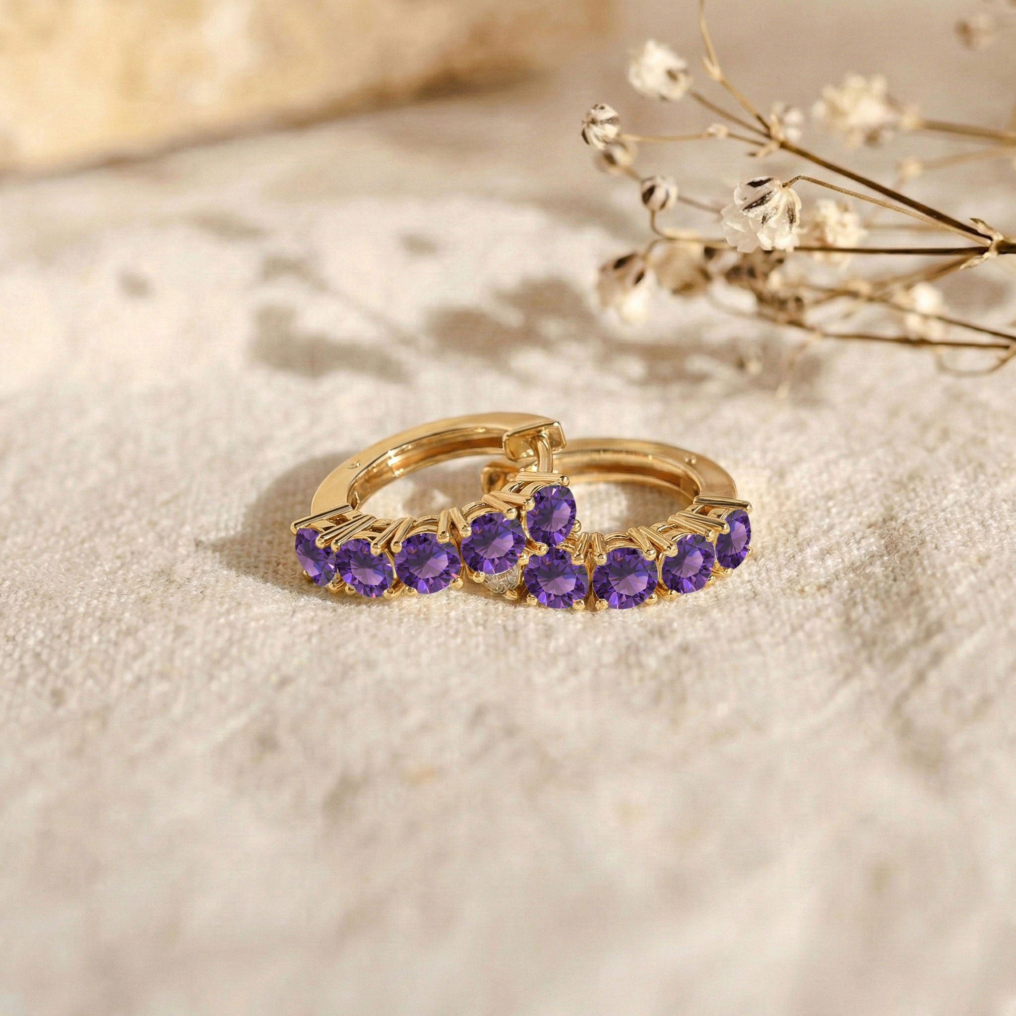 Amethyst Round Hoop Earrings in 925 Sterling Silver 3MM 1.30ct