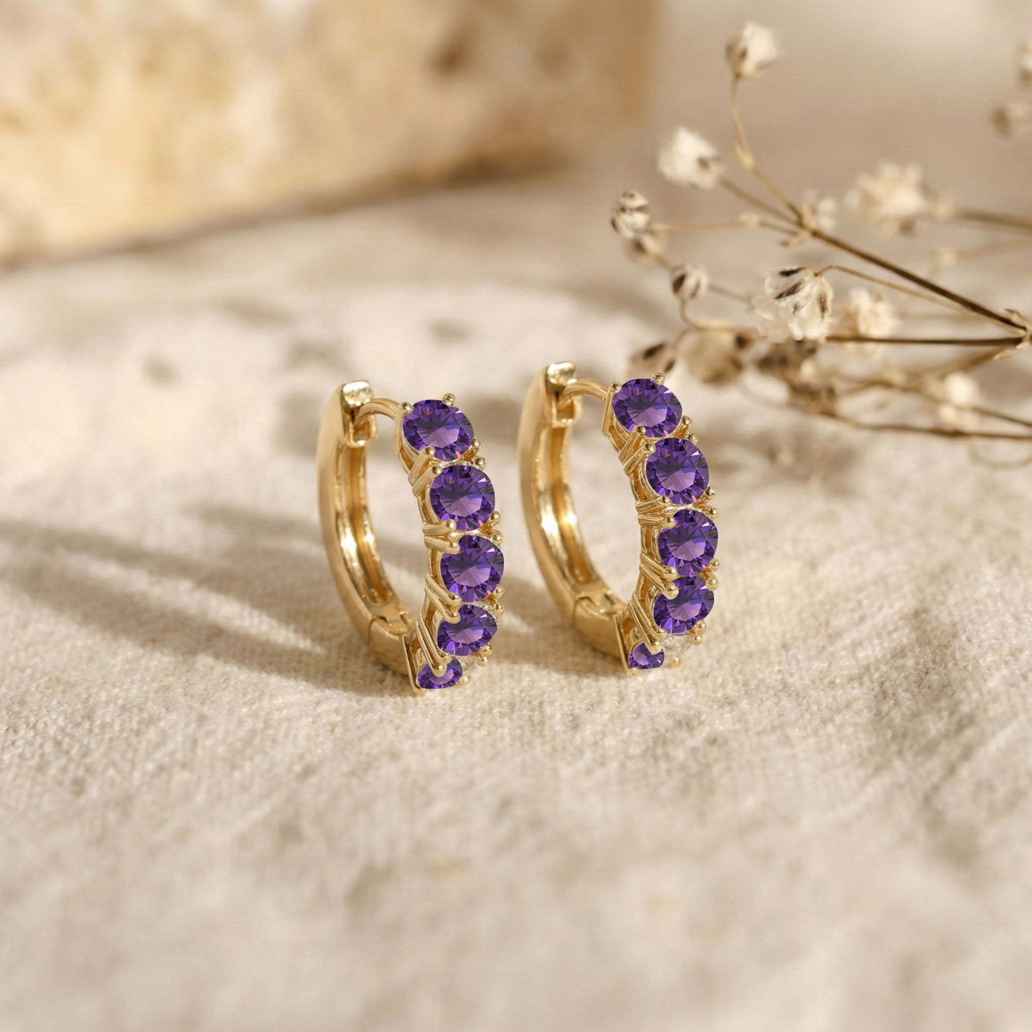 Amethyst Round Hoop Earrings in 925 Sterling Silver 3MM 1.30ct
