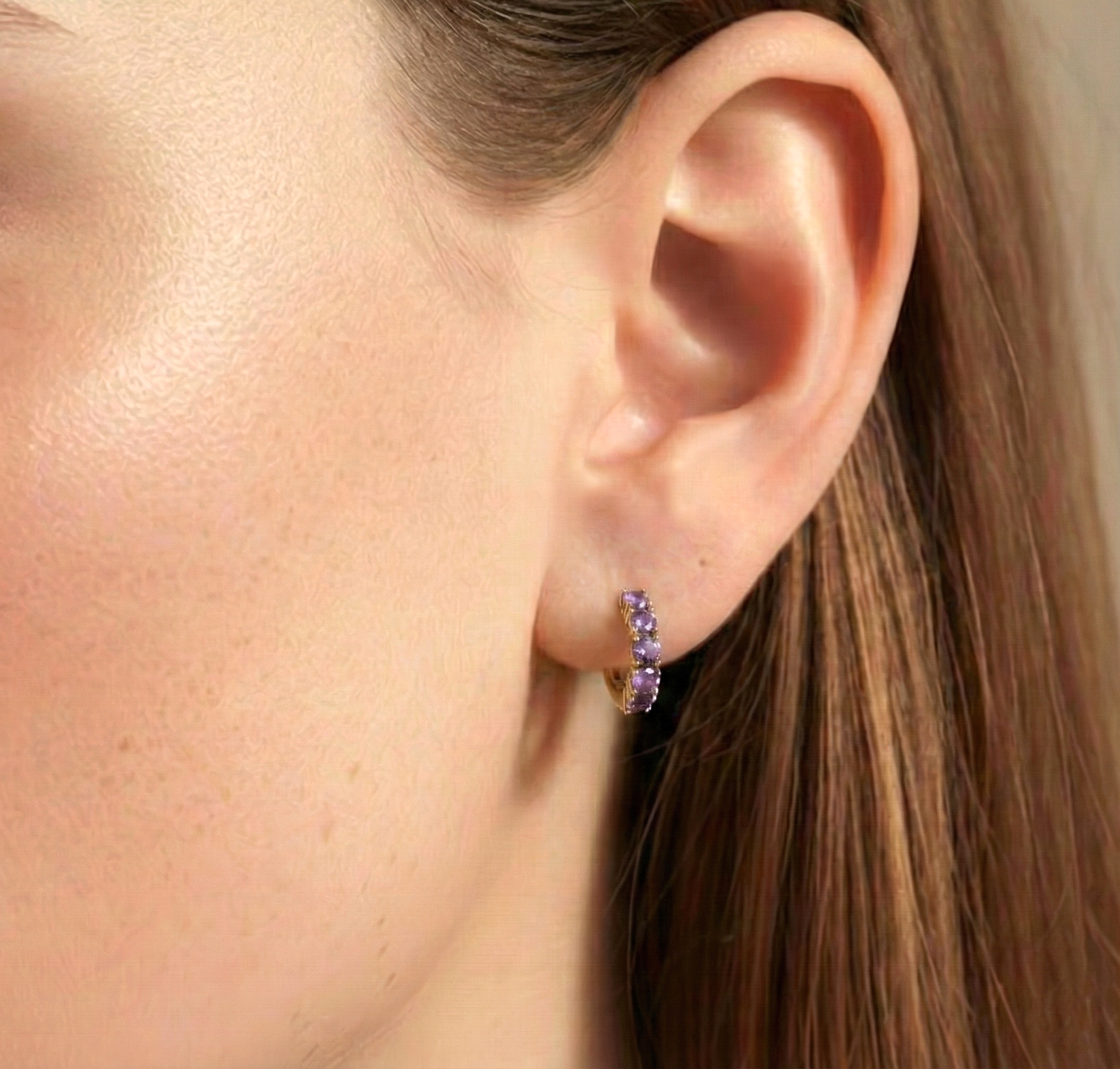 Amethyst Round Hoop Earrings in 925 Sterling Silver 3MM 1.30ct
