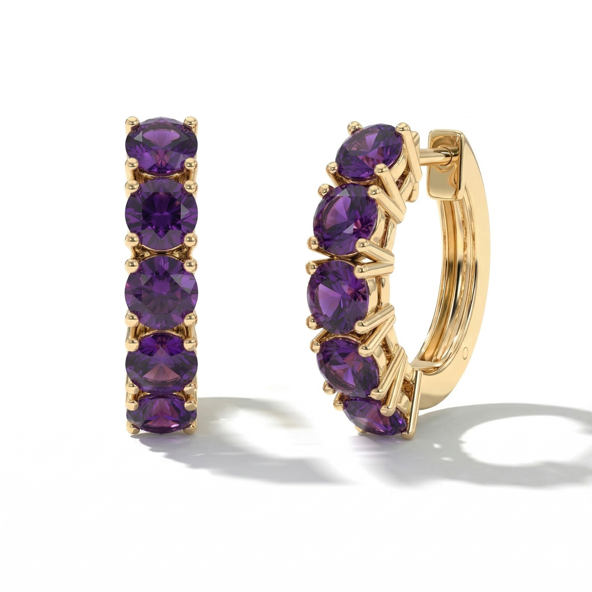 Amethyst Round Hoop Earrings in 925 Sterling Silver 3MM 1.30ct