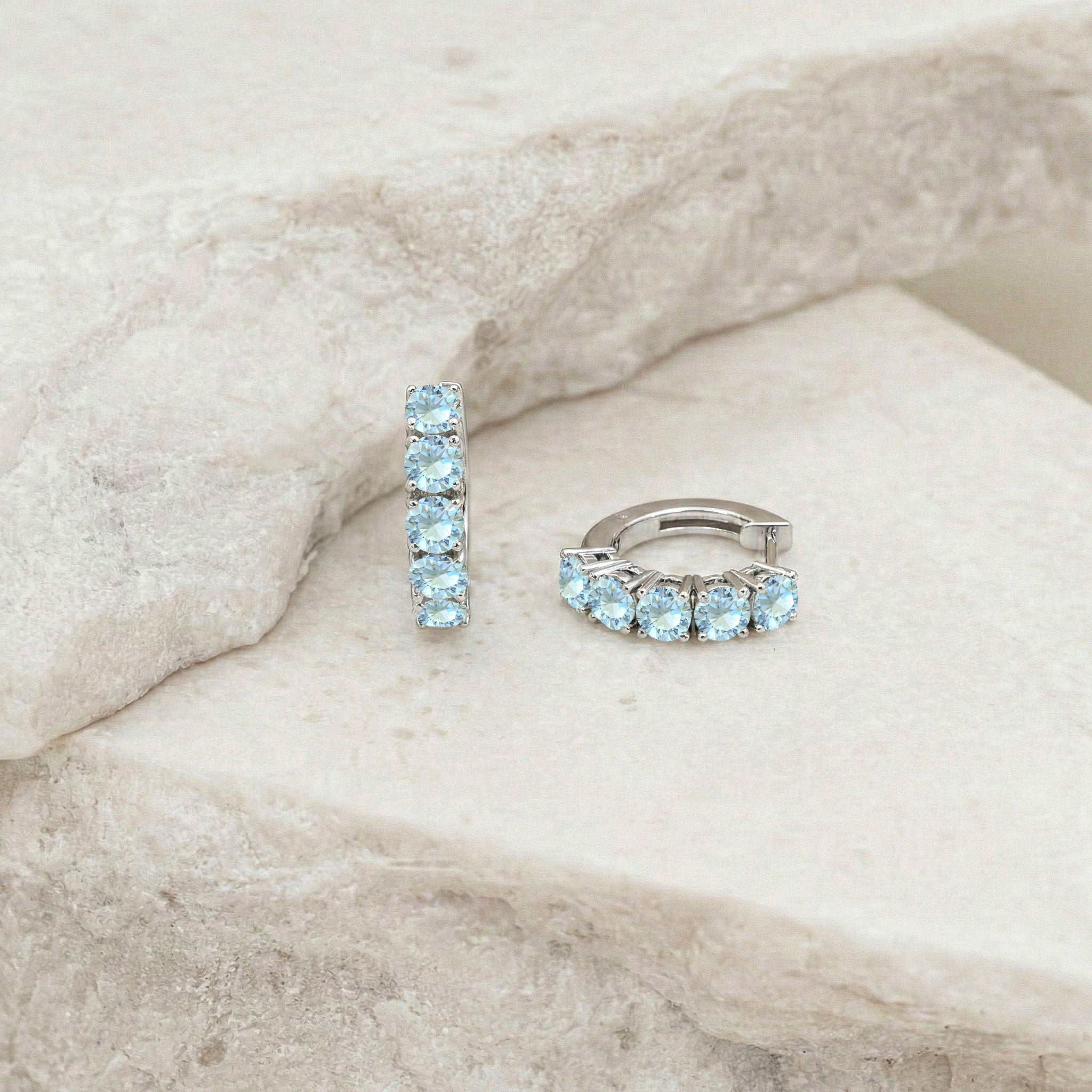Aquamarine Round Hoop Earrings in 925 Sterling Silver 3MM 3ct