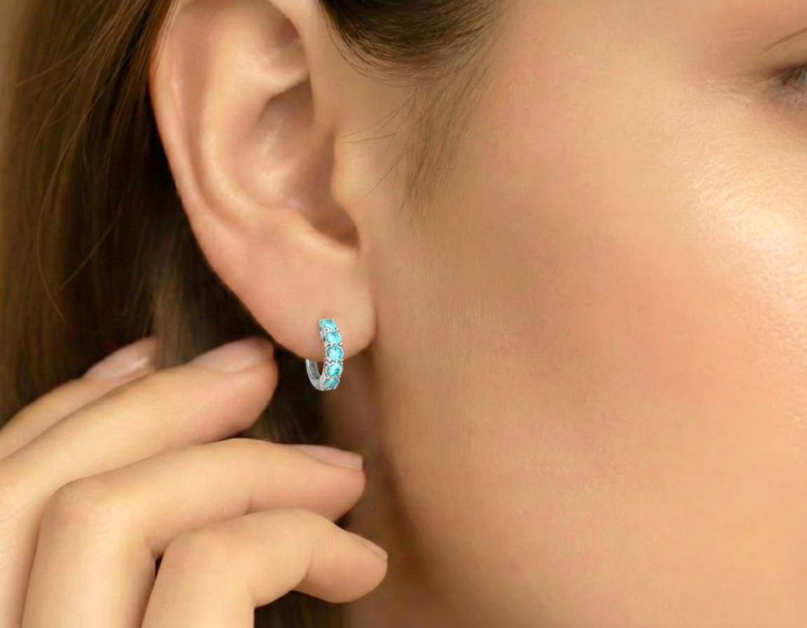 Aquamarine Round Hoop Earrings in 925 Sterling Silver 3MM 3ct