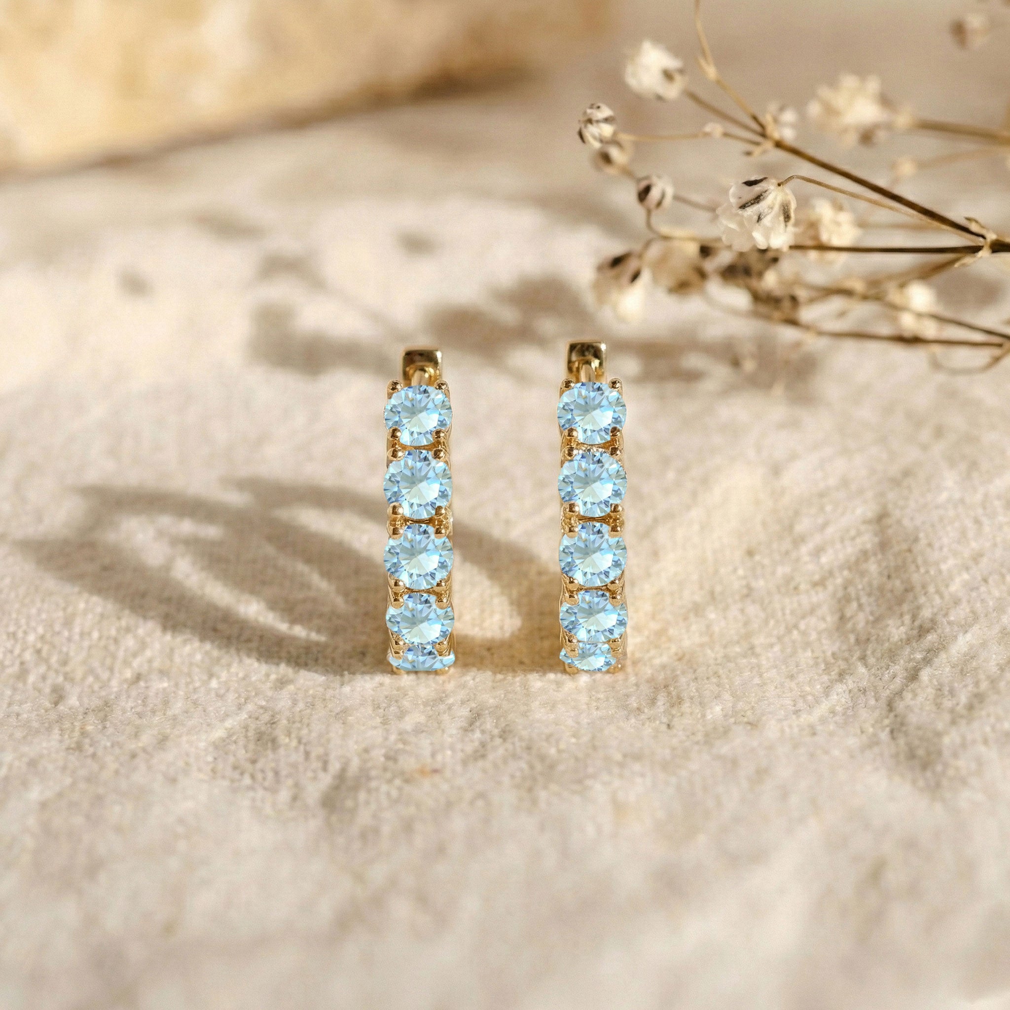 Aquamarine Round Hoop Earrings in 925 Sterling Silver 3MM 3ct