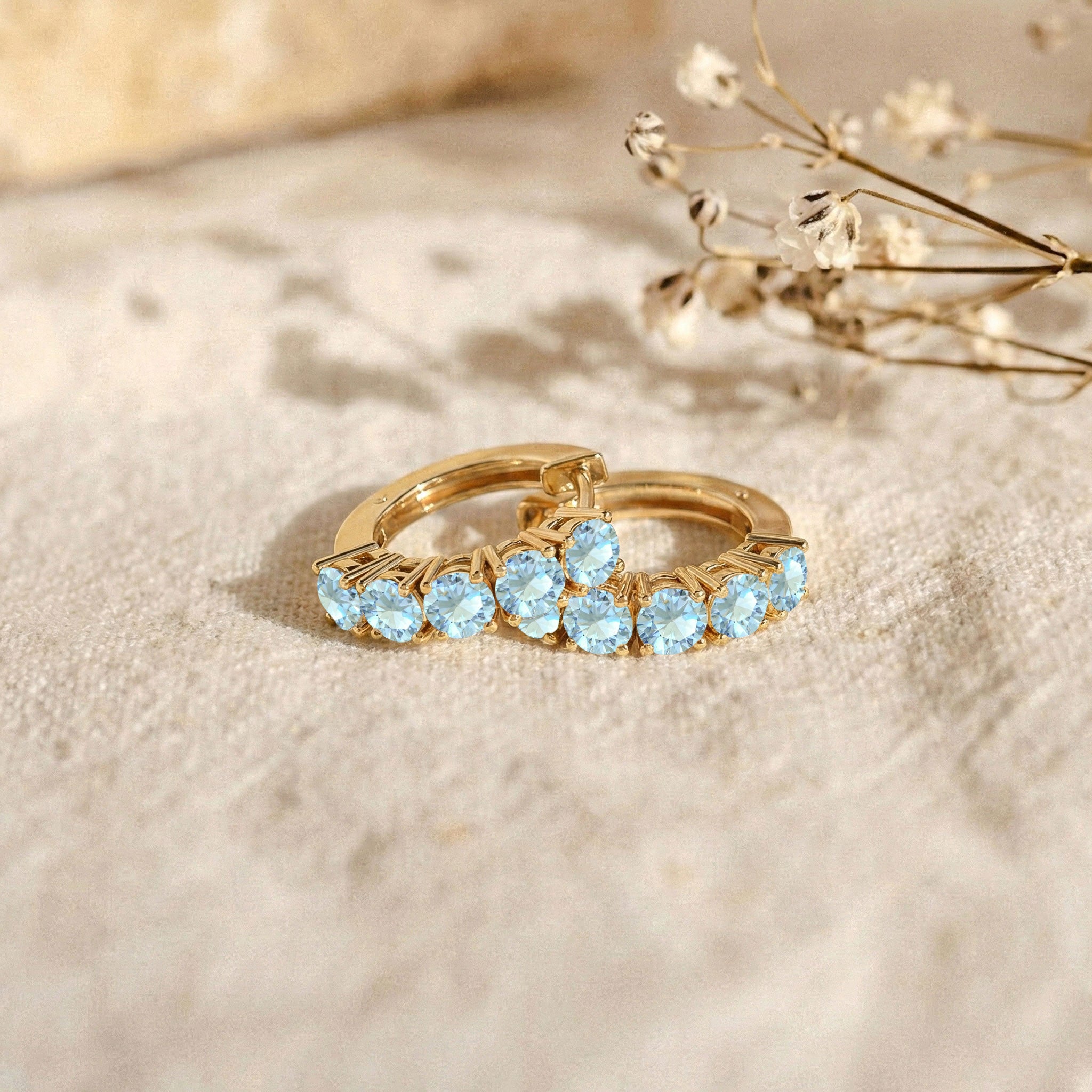 Aquamarine Round Hoop Earrings in 925 Sterling Silver 3MM 3ct